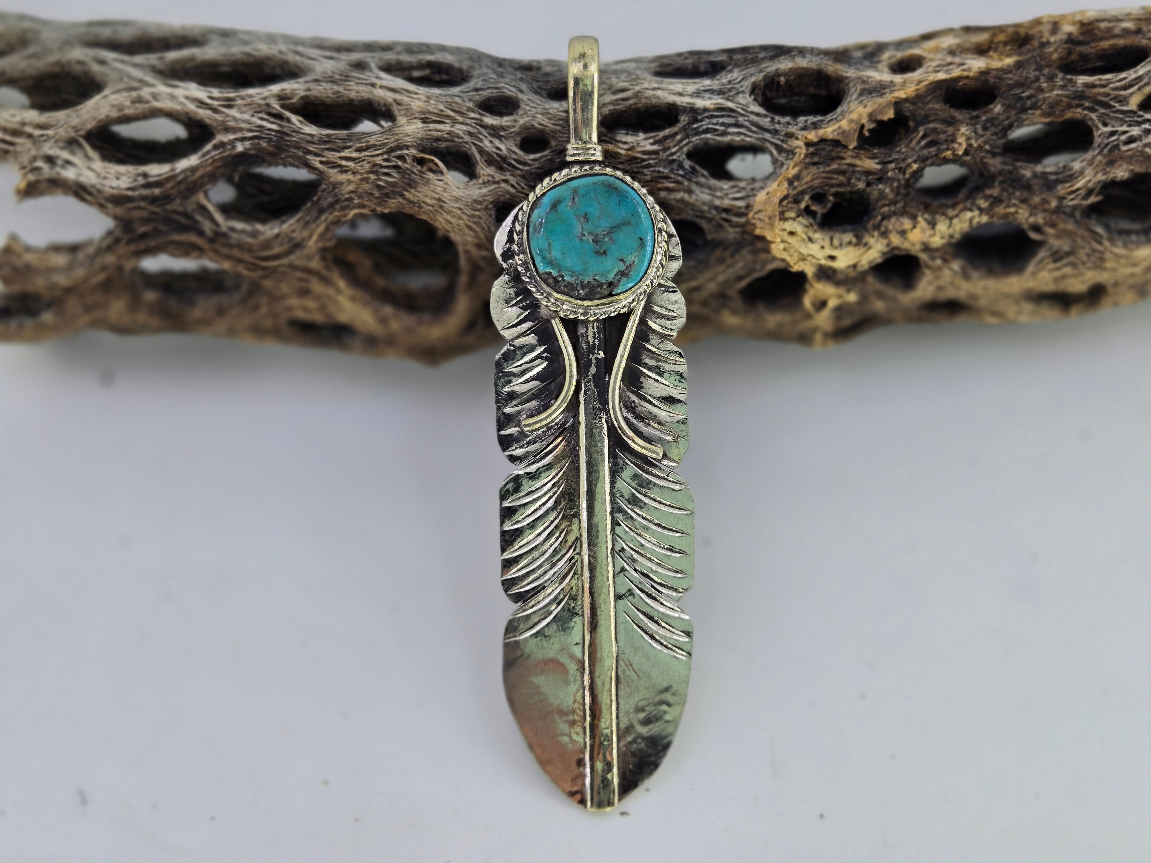 Turquoise Feather Pendant, Western turquoise jewelry