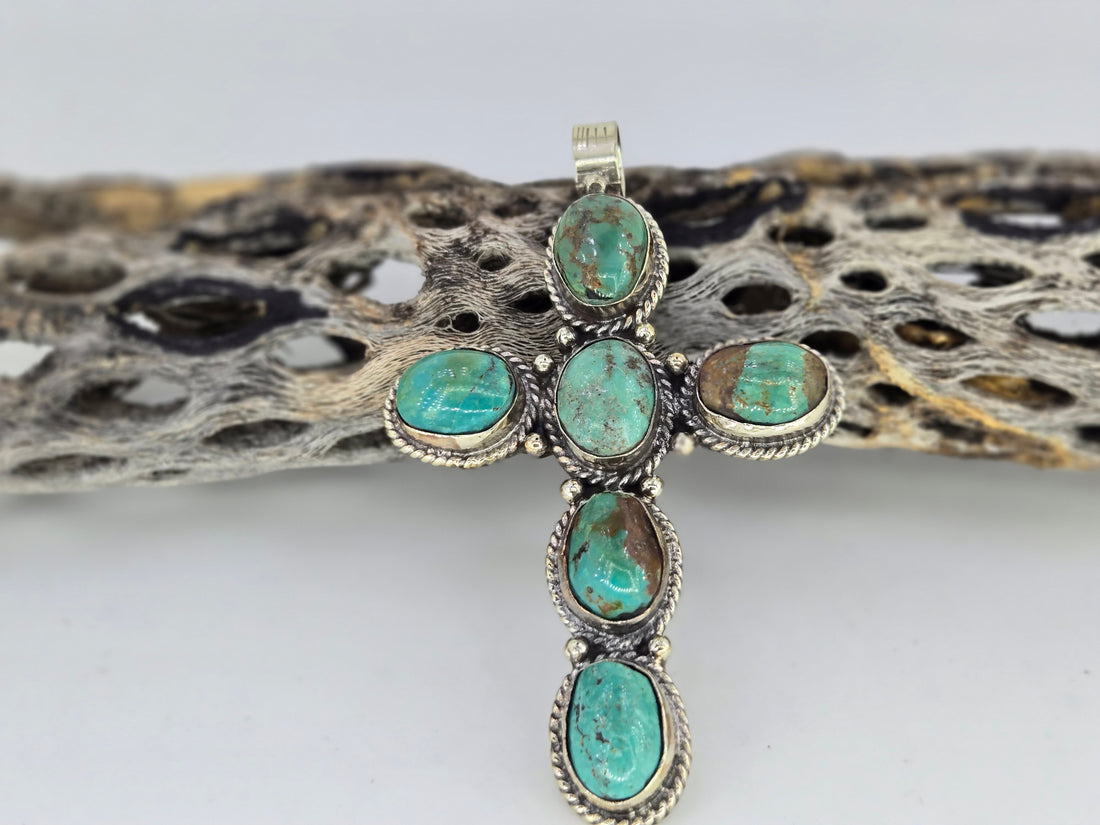 Turquoise Oval Stone Cross Pendant, Western turquoise jewelry
