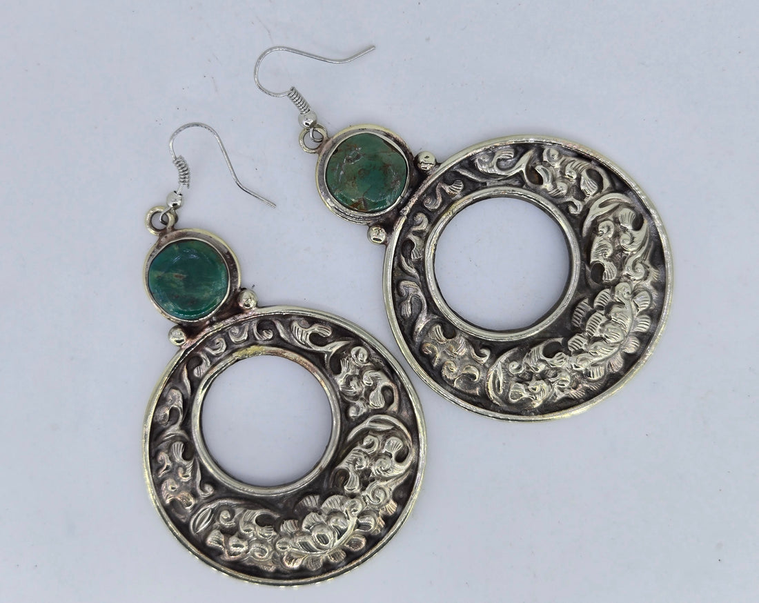 Turquoise Round Hoop Earrings, Western turquoise jewelry