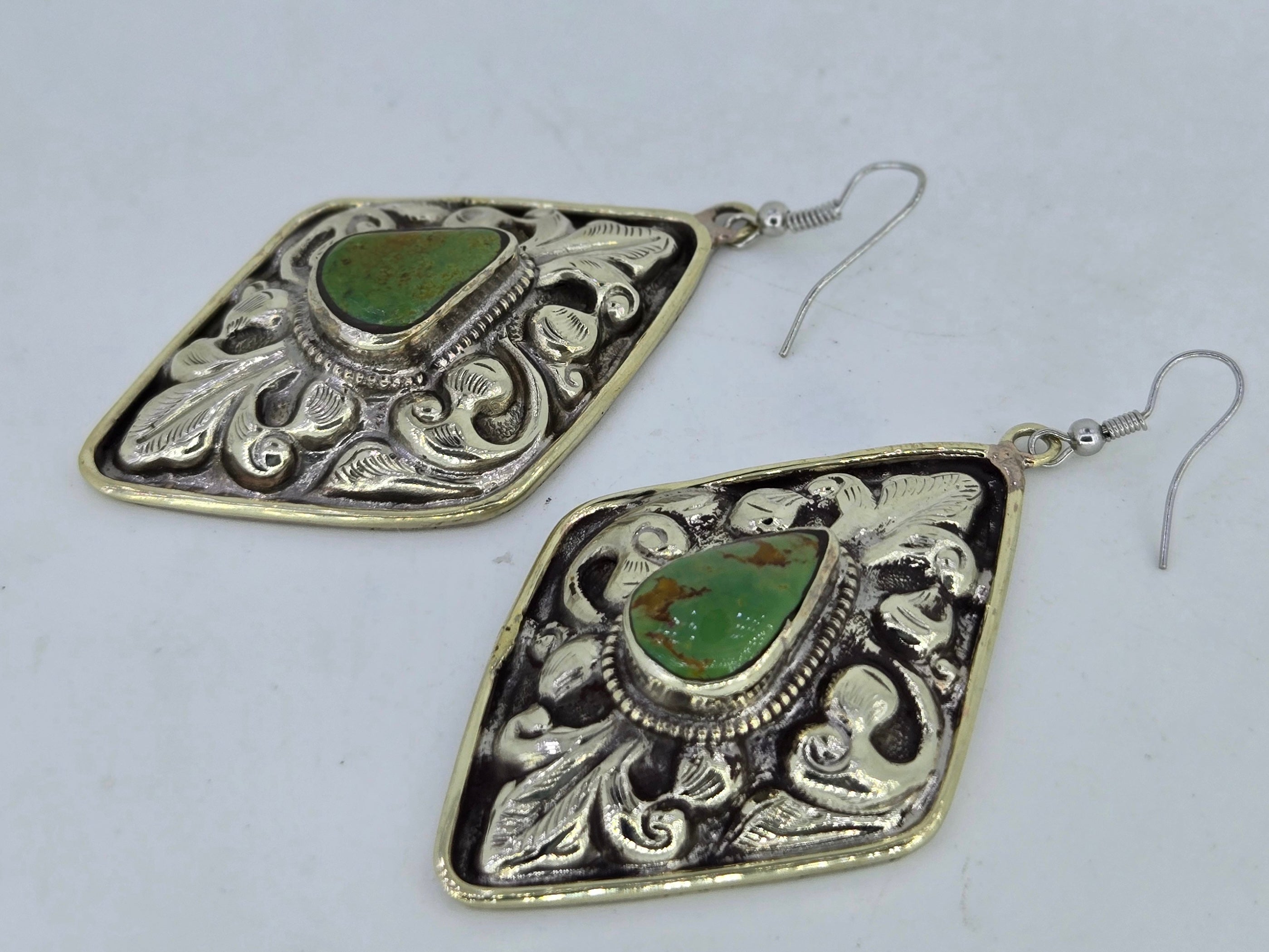 Turquoise Diamond Scroll Earrings, view 2