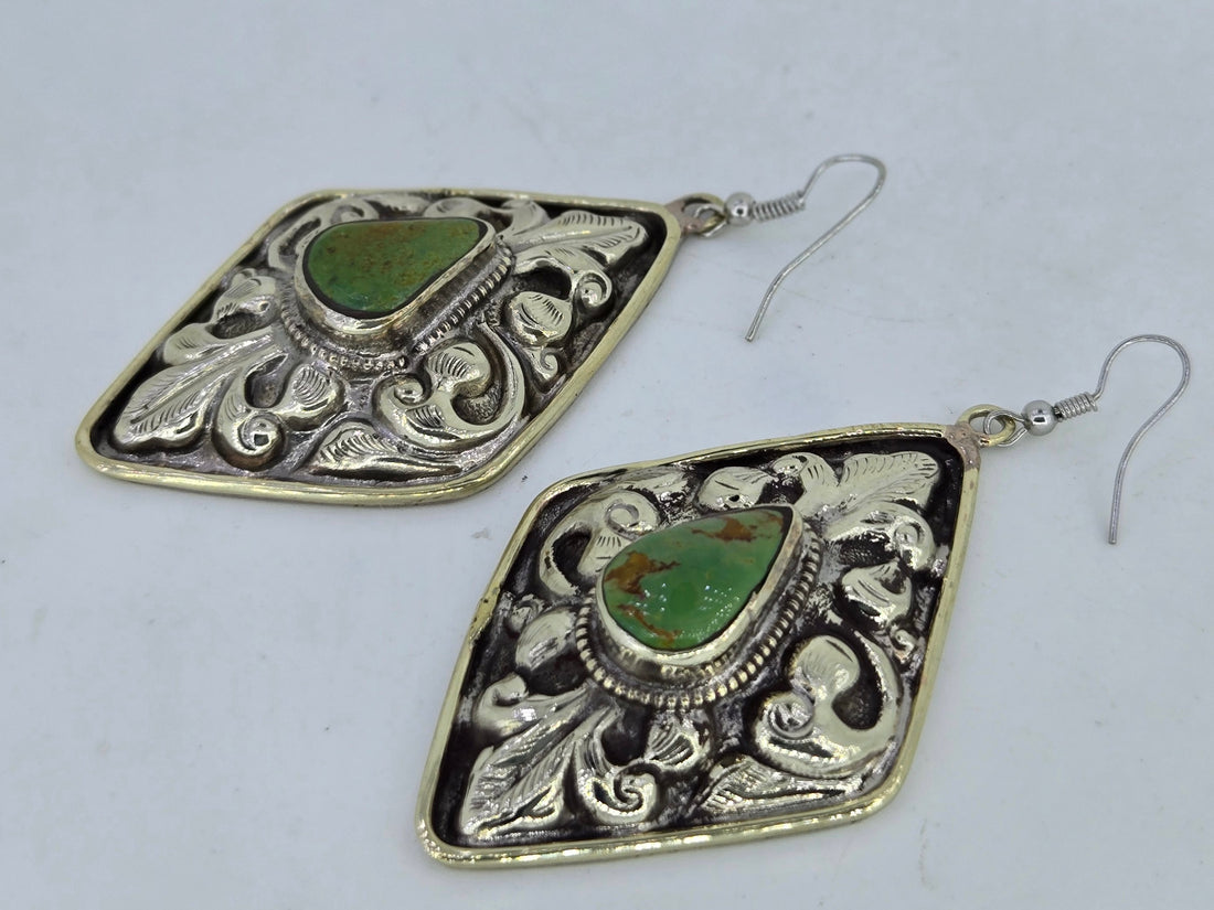Turquoise Diamond Scroll Earrings, view 2