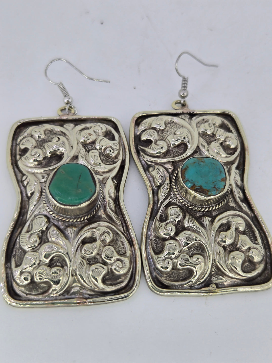Turquoise Hourglass Scroll Earrings, Western turquoise jewelry