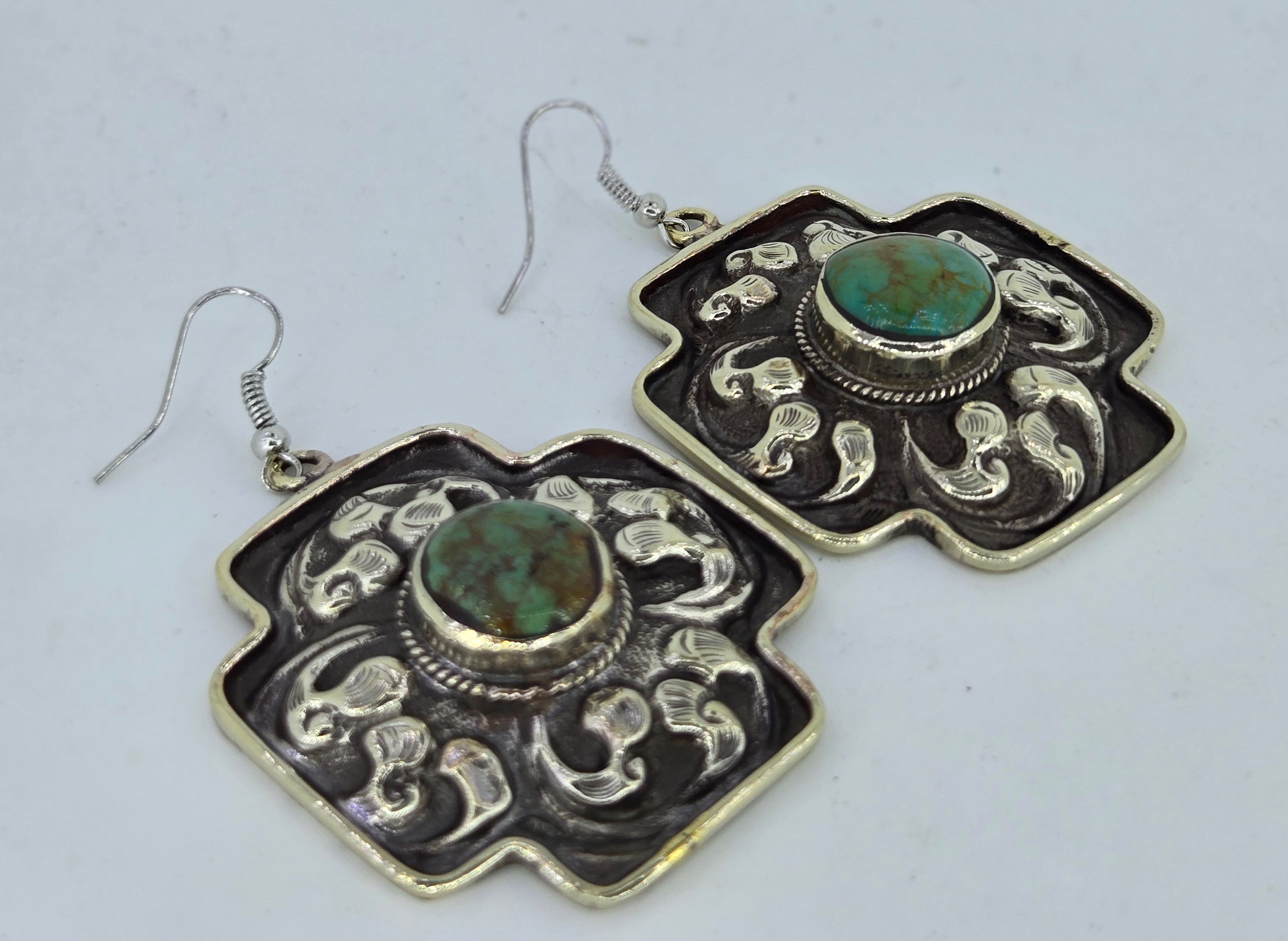 Turquoise Cross Scroll Earrings, Western turquoise jewelry
