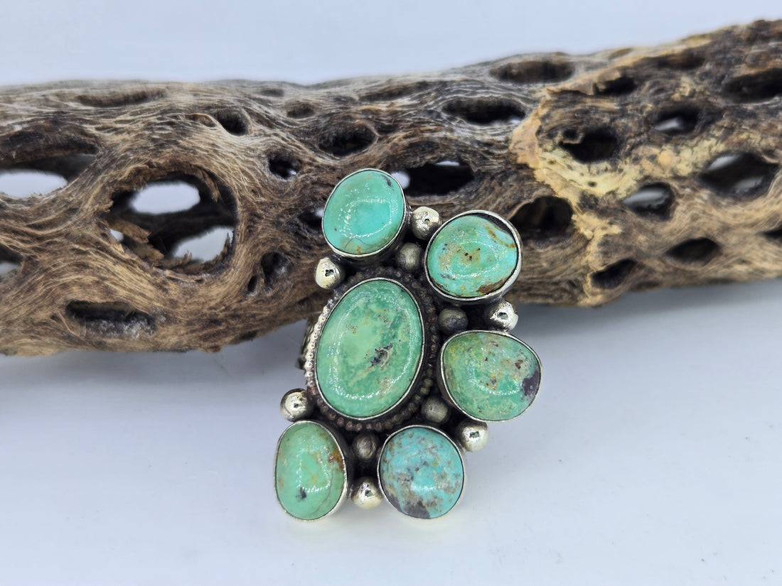 Green Turquoise Cluster Ring, Western turquoise jewelry