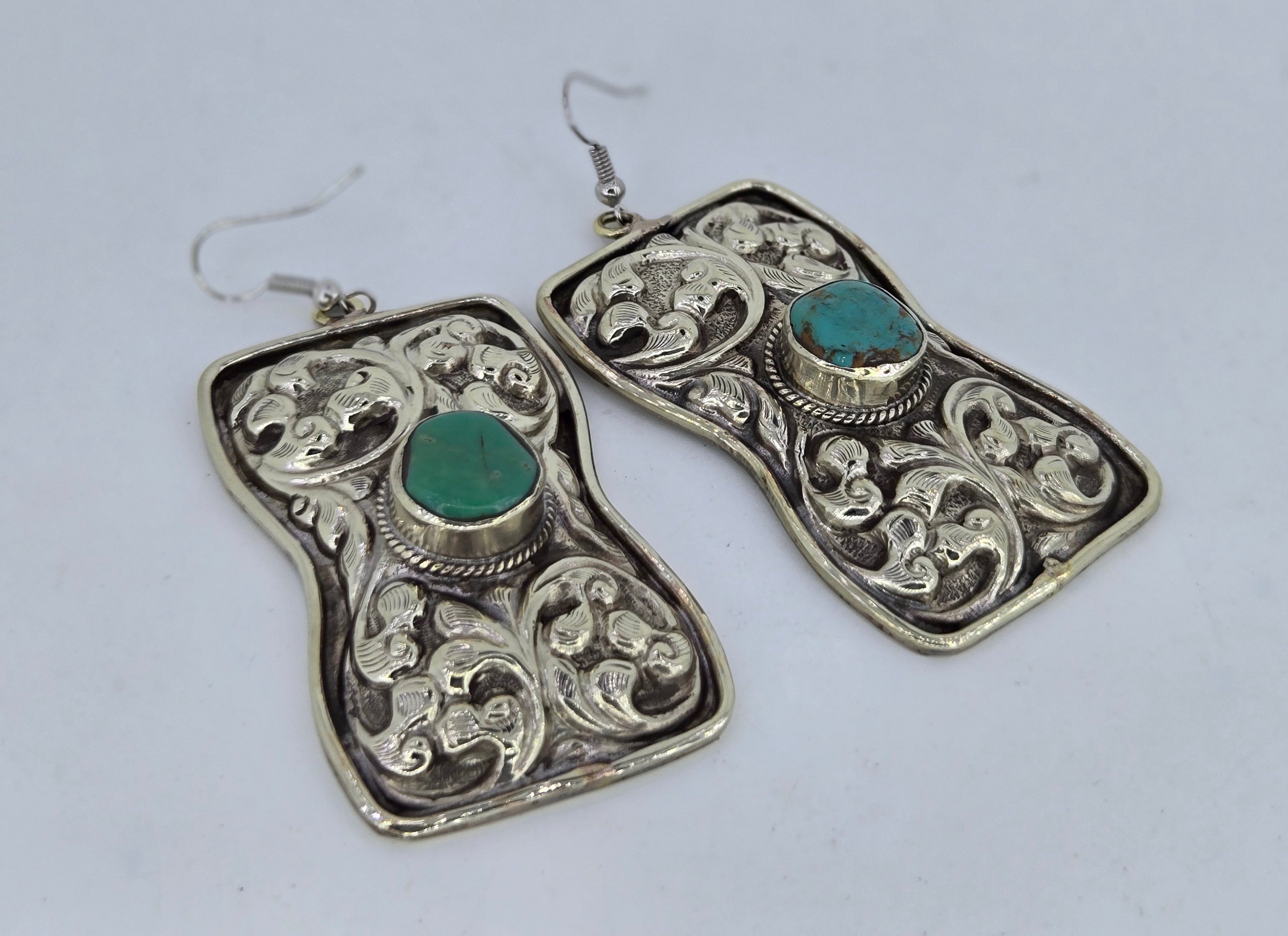 Turquoise Hourglass Scroll Earrings, view 2