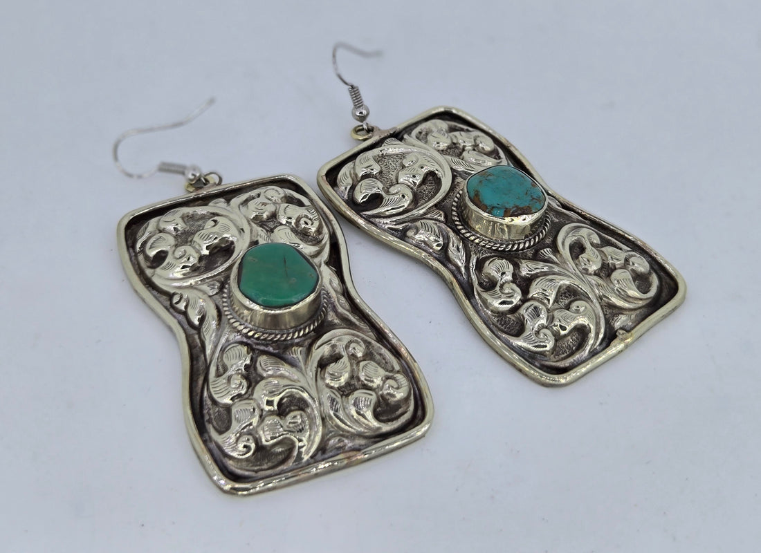Turquoise Hourglass Scroll Earrings, view 2