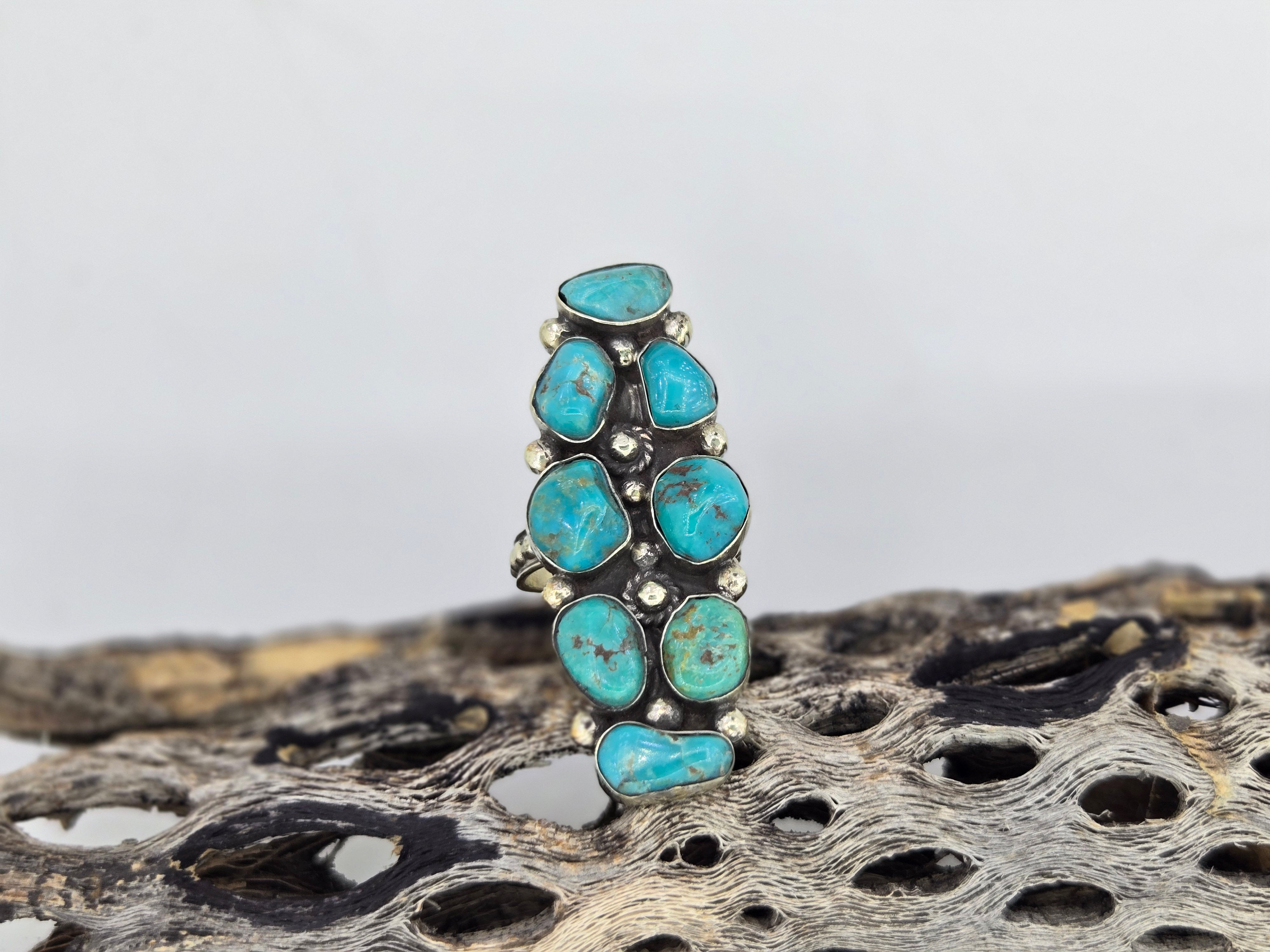 Turquoise Long Cluster Ring, Western turquoise jewelry
