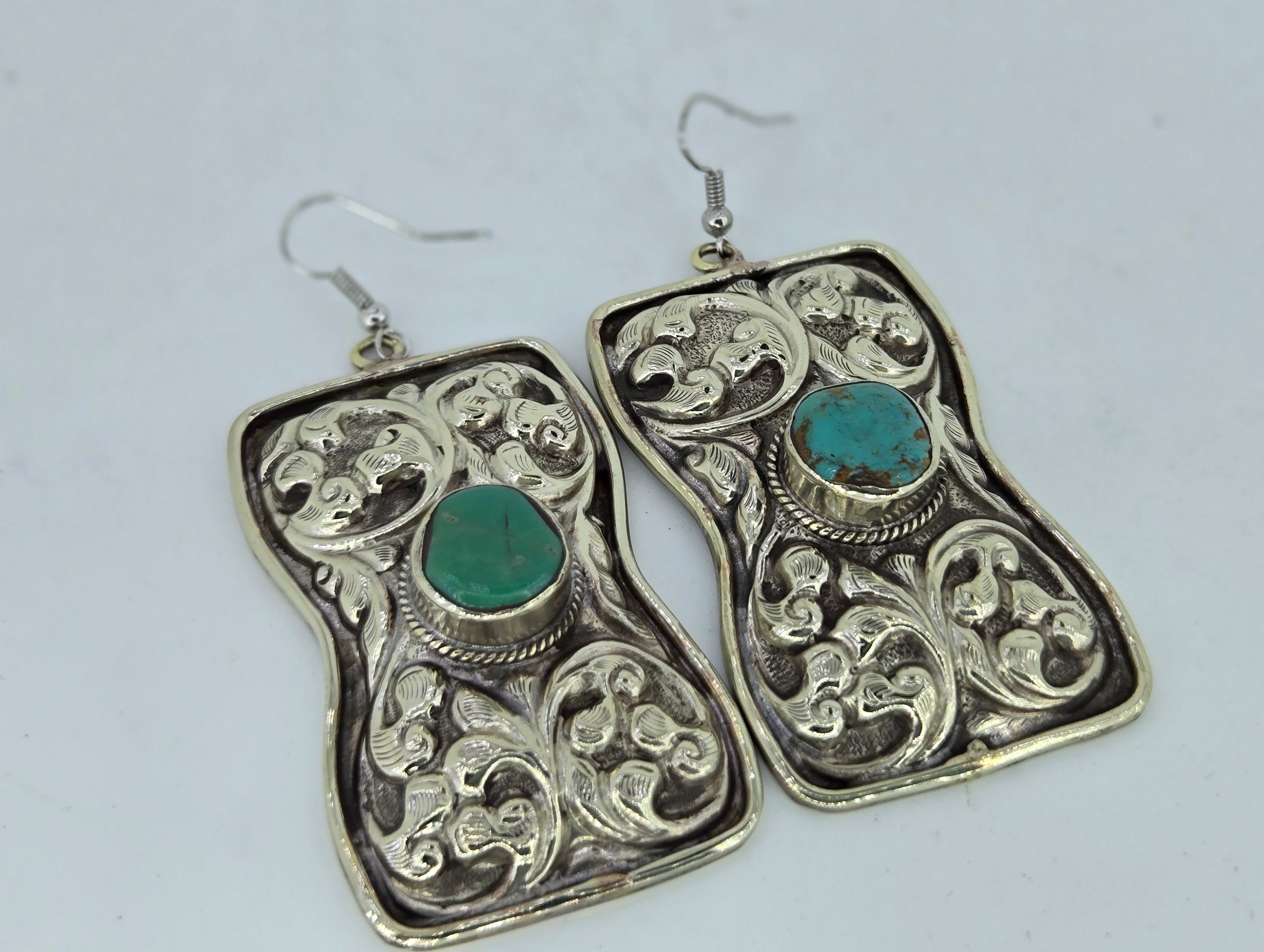 Turquoise Hourglass Scroll Earrings, view 3