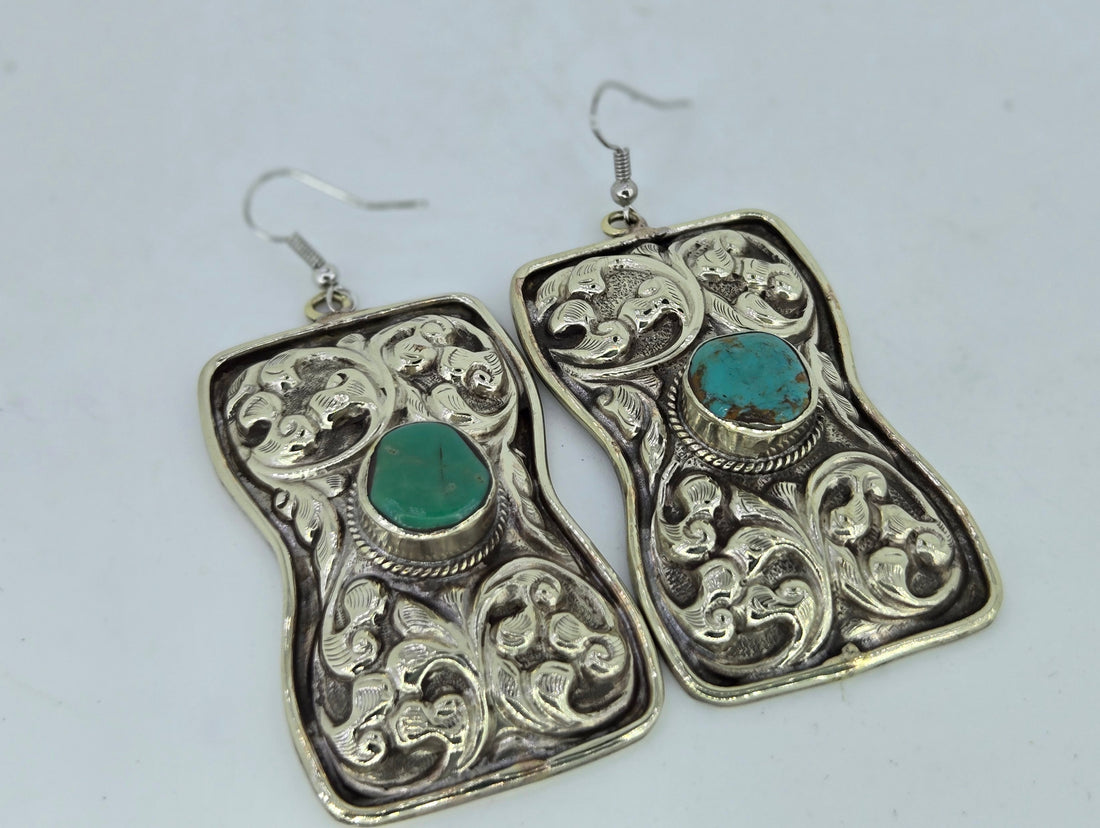 Turquoise Hourglass Scroll Earrings, view 3