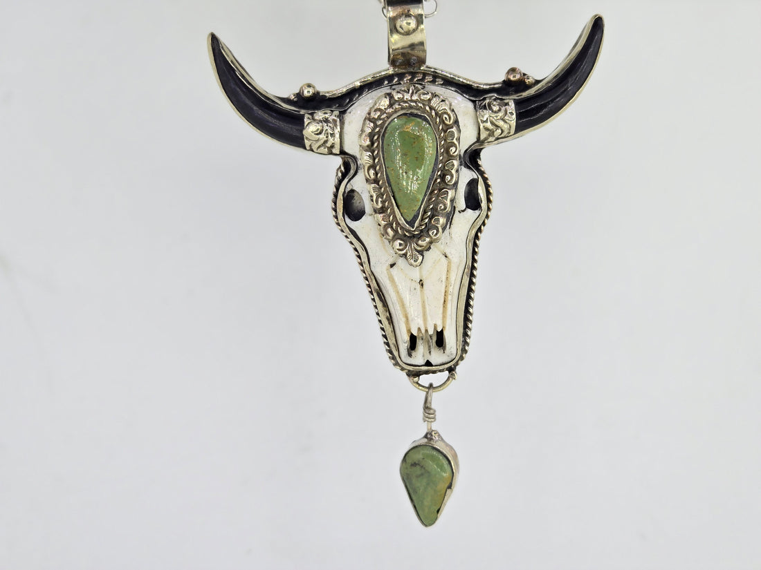 Turquoise Cow Skull Pendant with Dangle, view 2