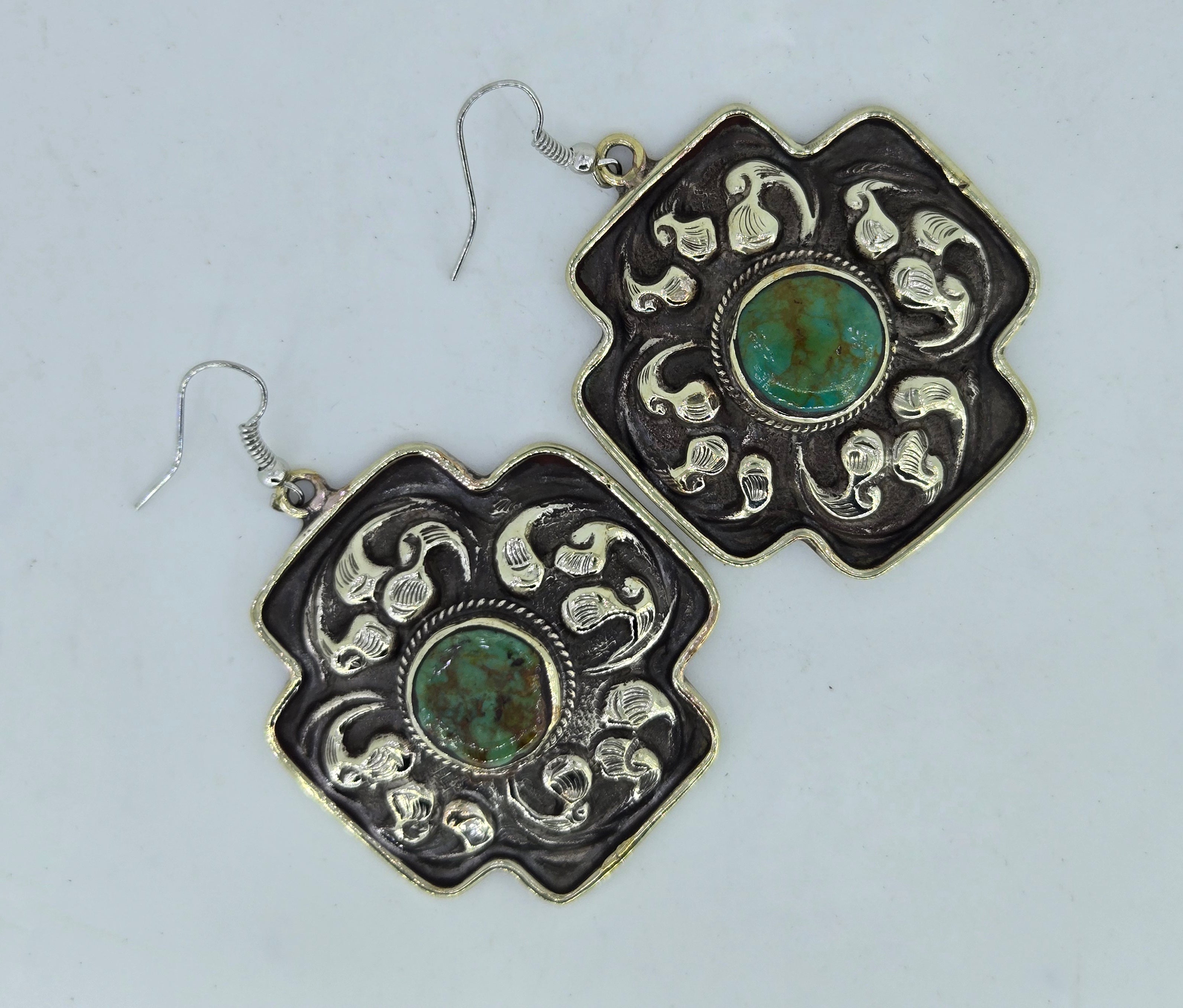 Turquoise Cross Scroll Earrings, view 2