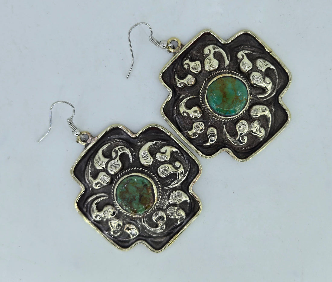 Turquoise Cross Scroll Earrings, view 2
