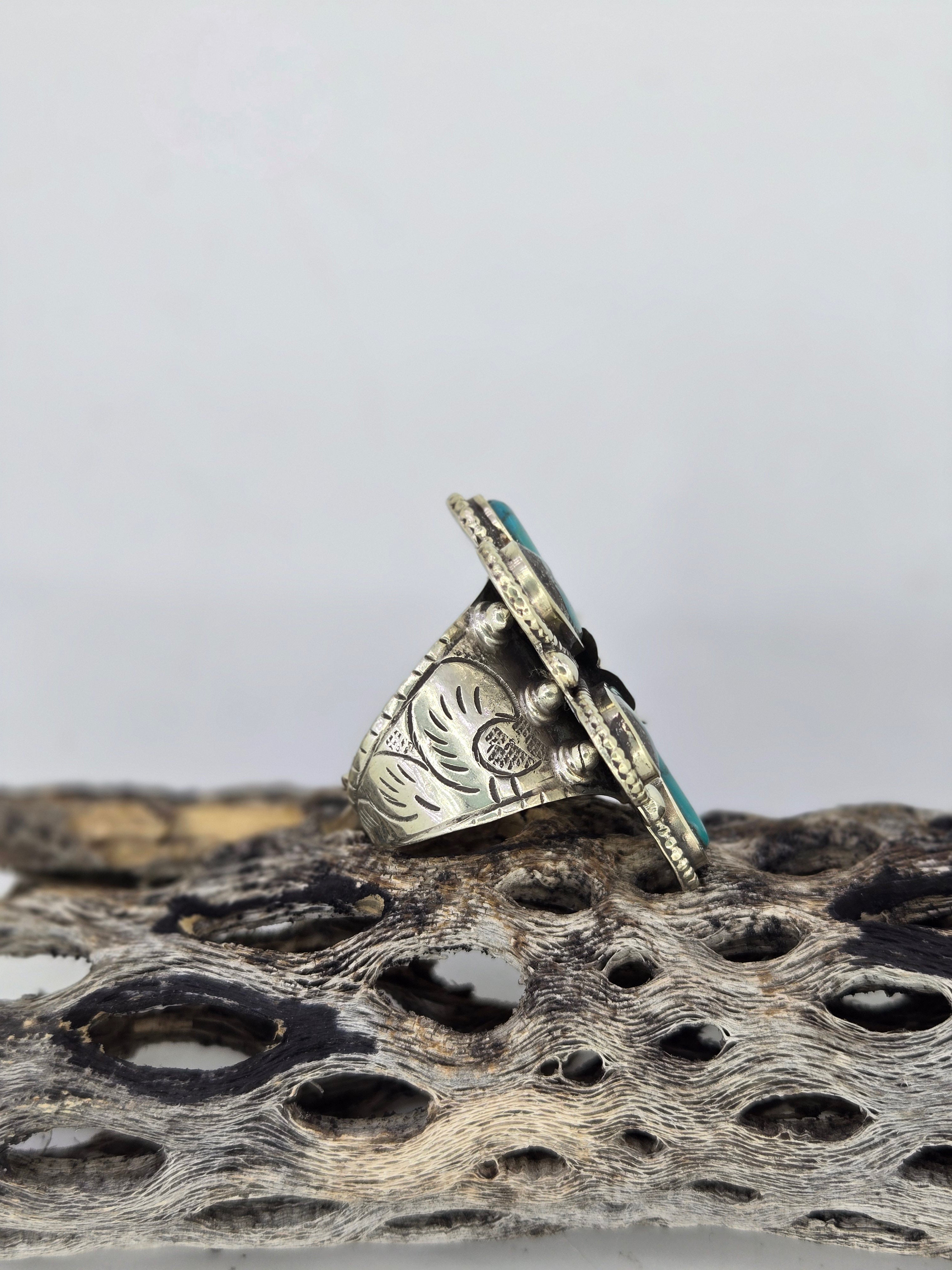 Turquoise Flower Petal Ring, view 2