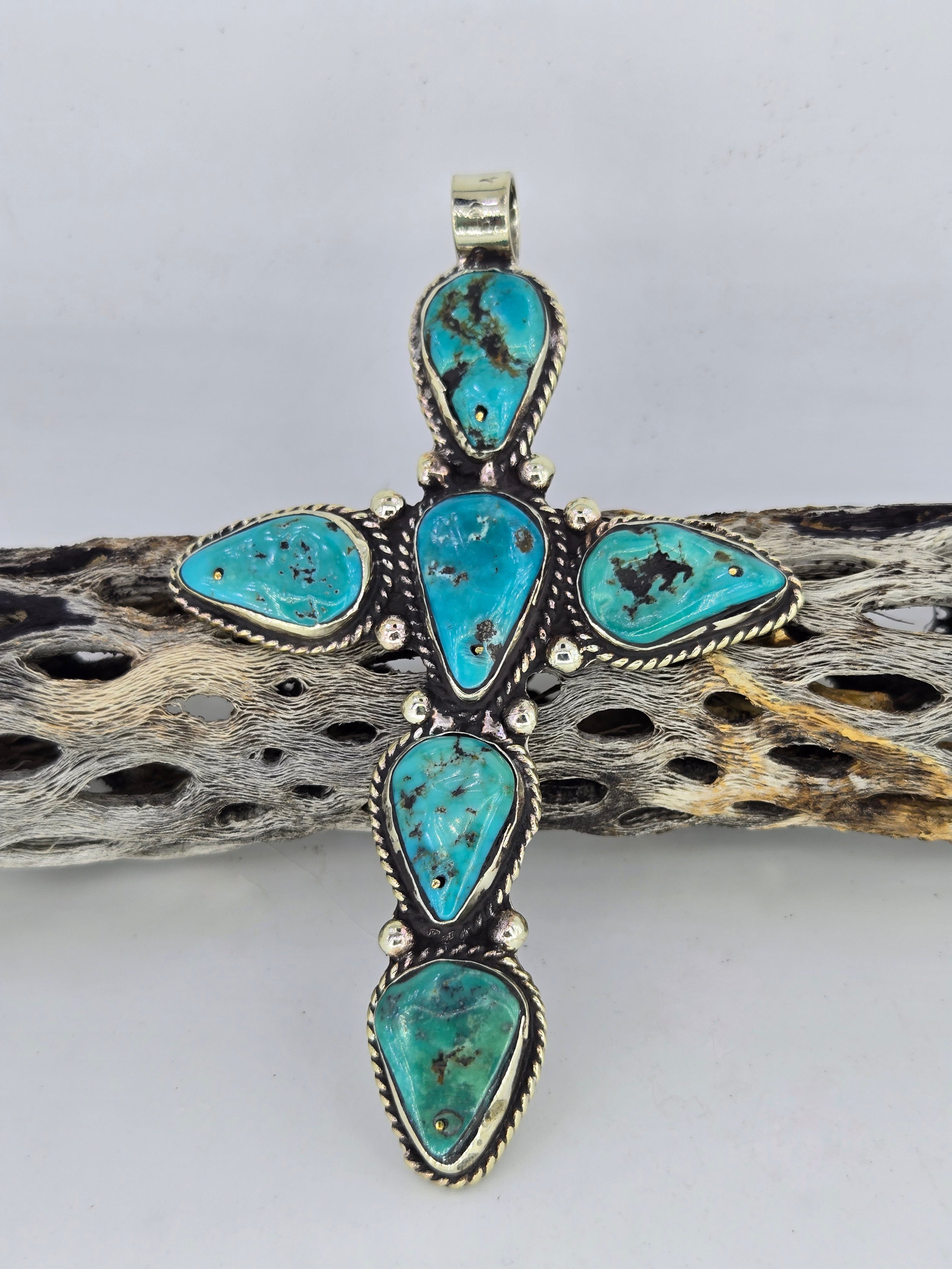 Blue Turquoise Teardrop Cross Pendant, view 2
