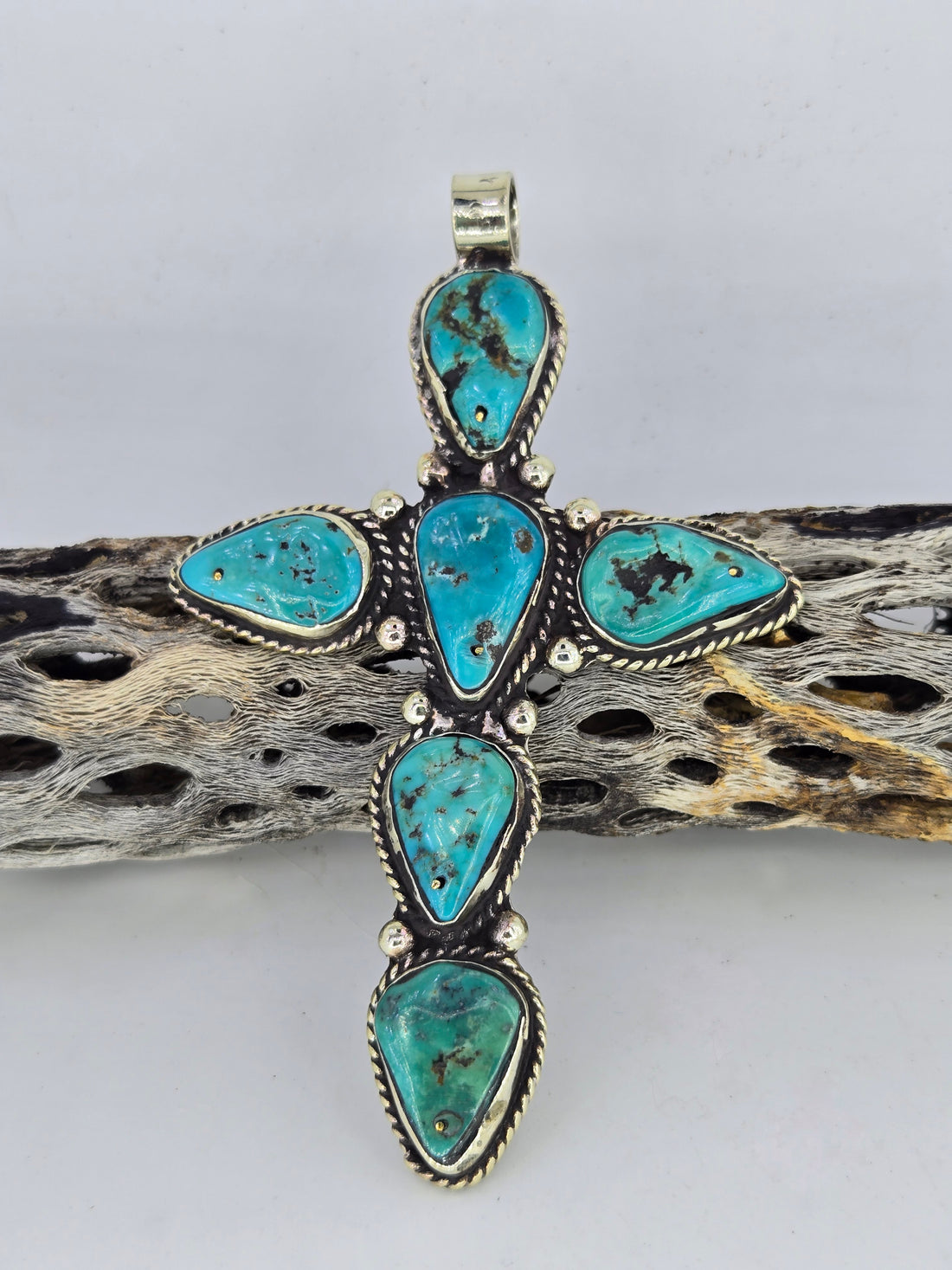 Blue Turquoise Teardrop Cross Pendant, view 2