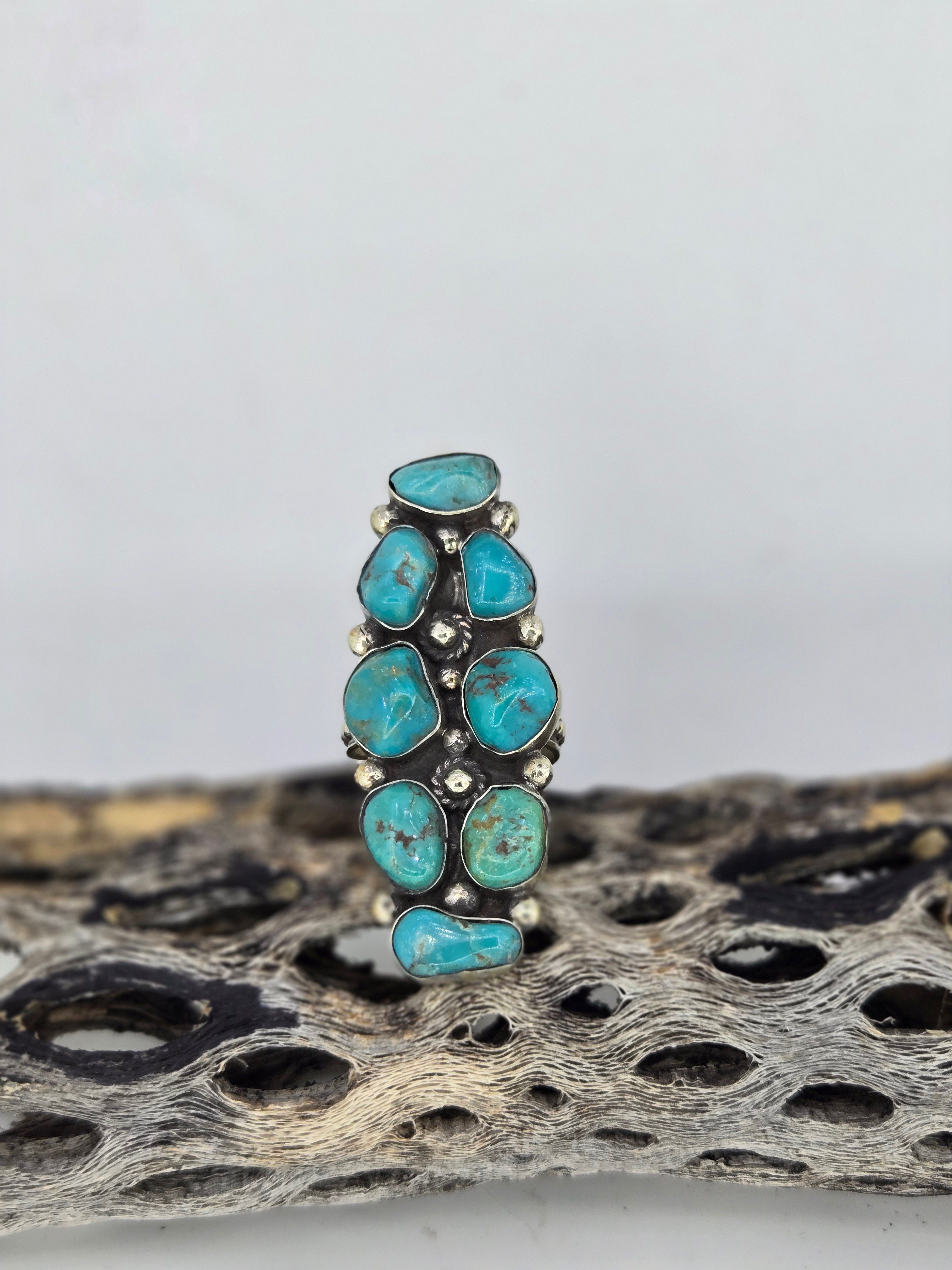 Turquoise Long Cluster Ring, view 2