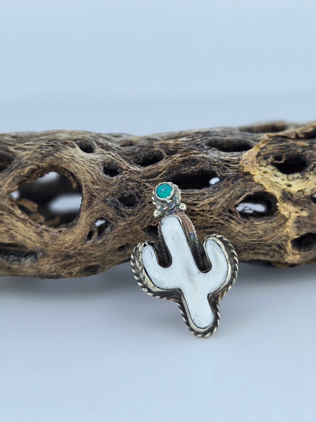 Buffalo Bone Cactus Ring with Turquoise, Western turquoise jewelry