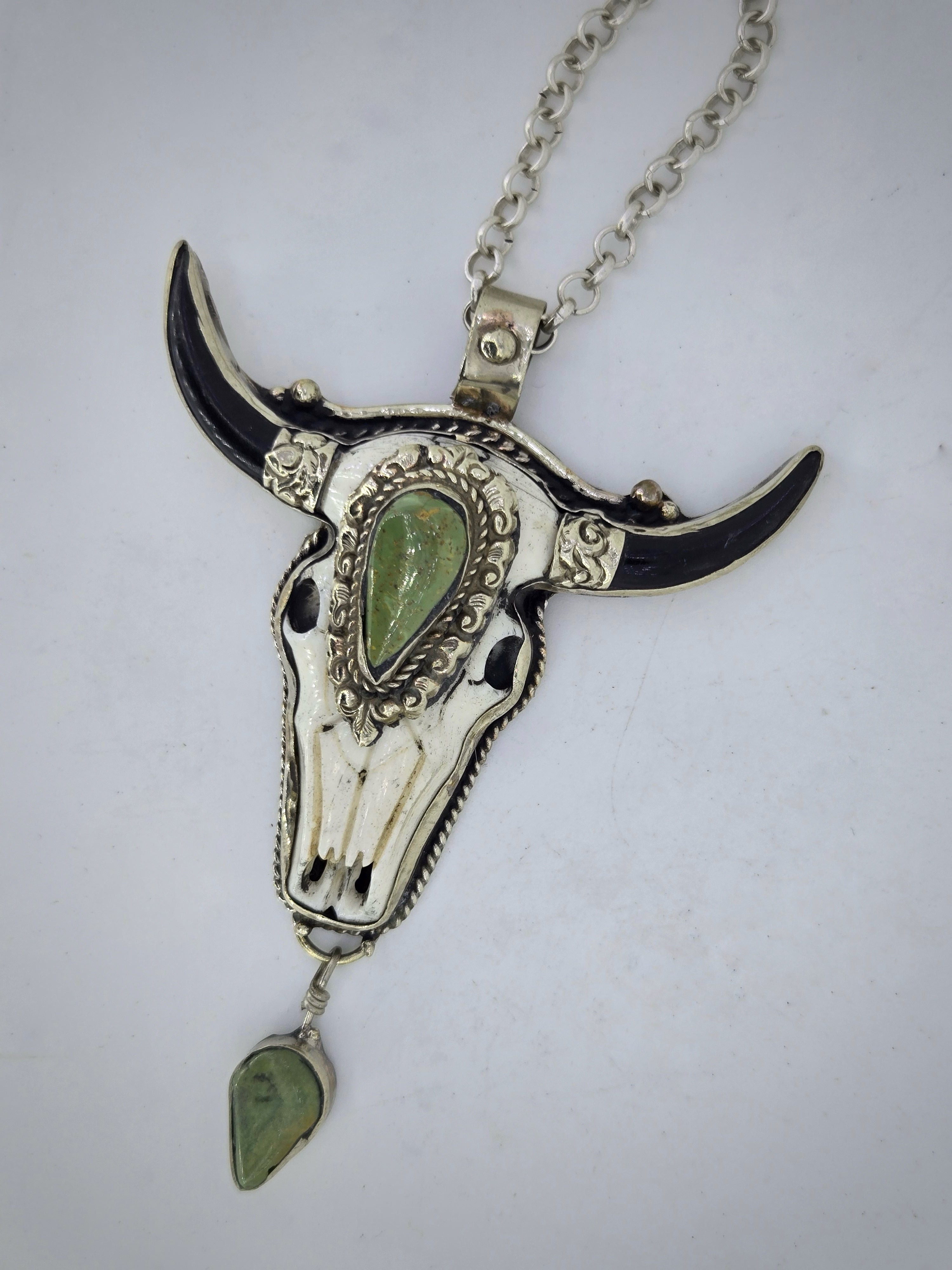 Turquoise Cow Skull Pendant with Dangle, view 3