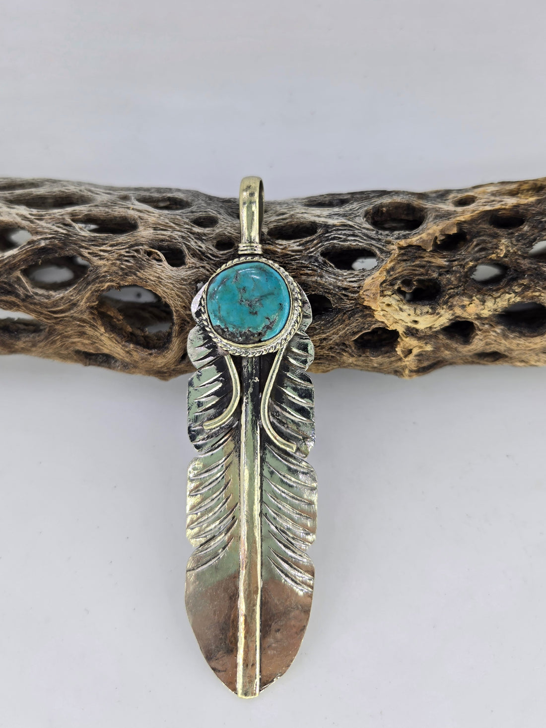 Turquoise Feather Pendant, view 2
