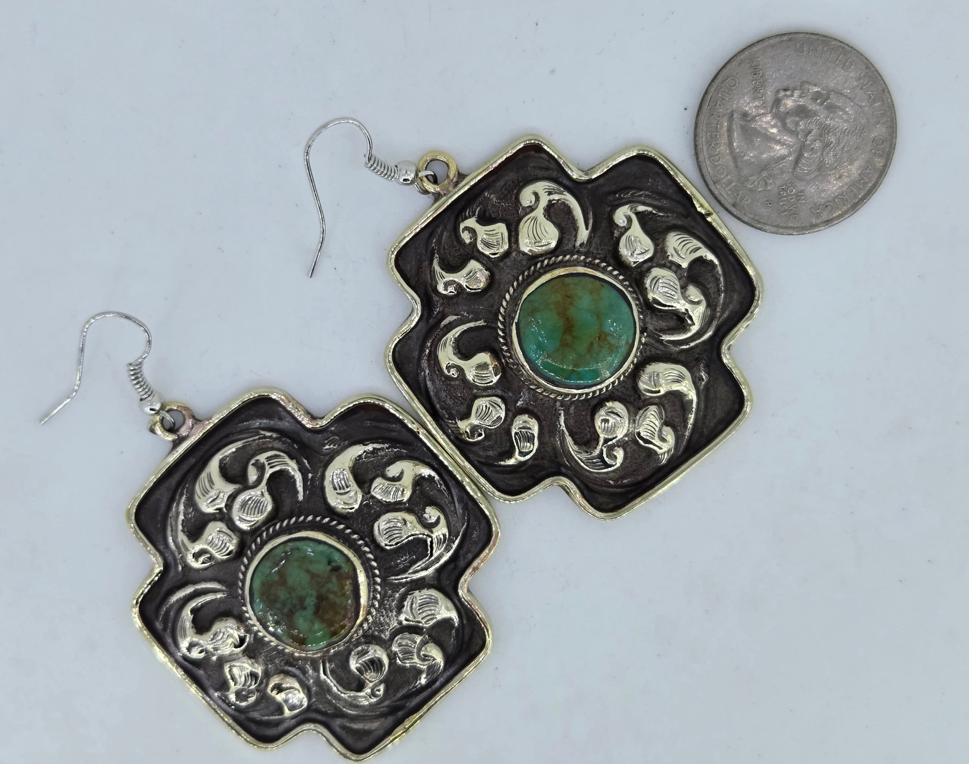 Turquoise Cross Scroll Earrings, view 3