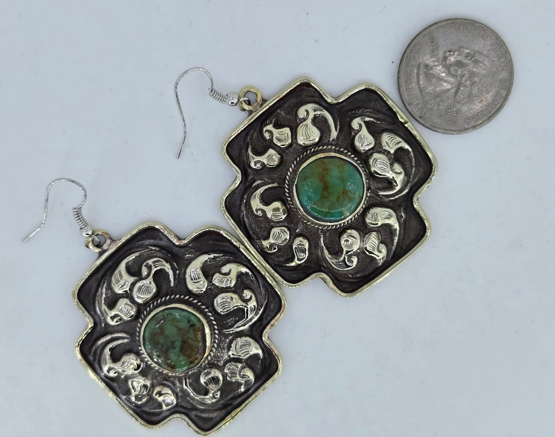 Turquoise Cross Scroll Earrings, view 3
