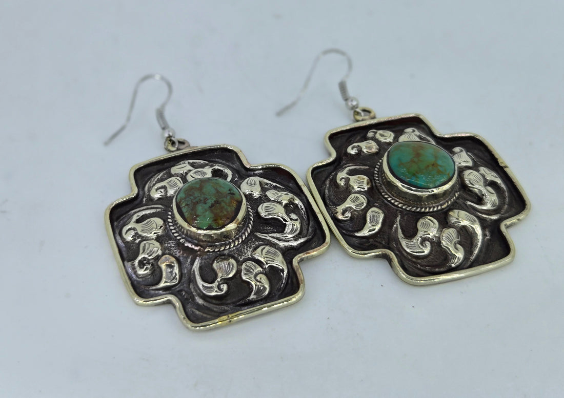 Turquoise Cross Scroll Earrings, view 4
