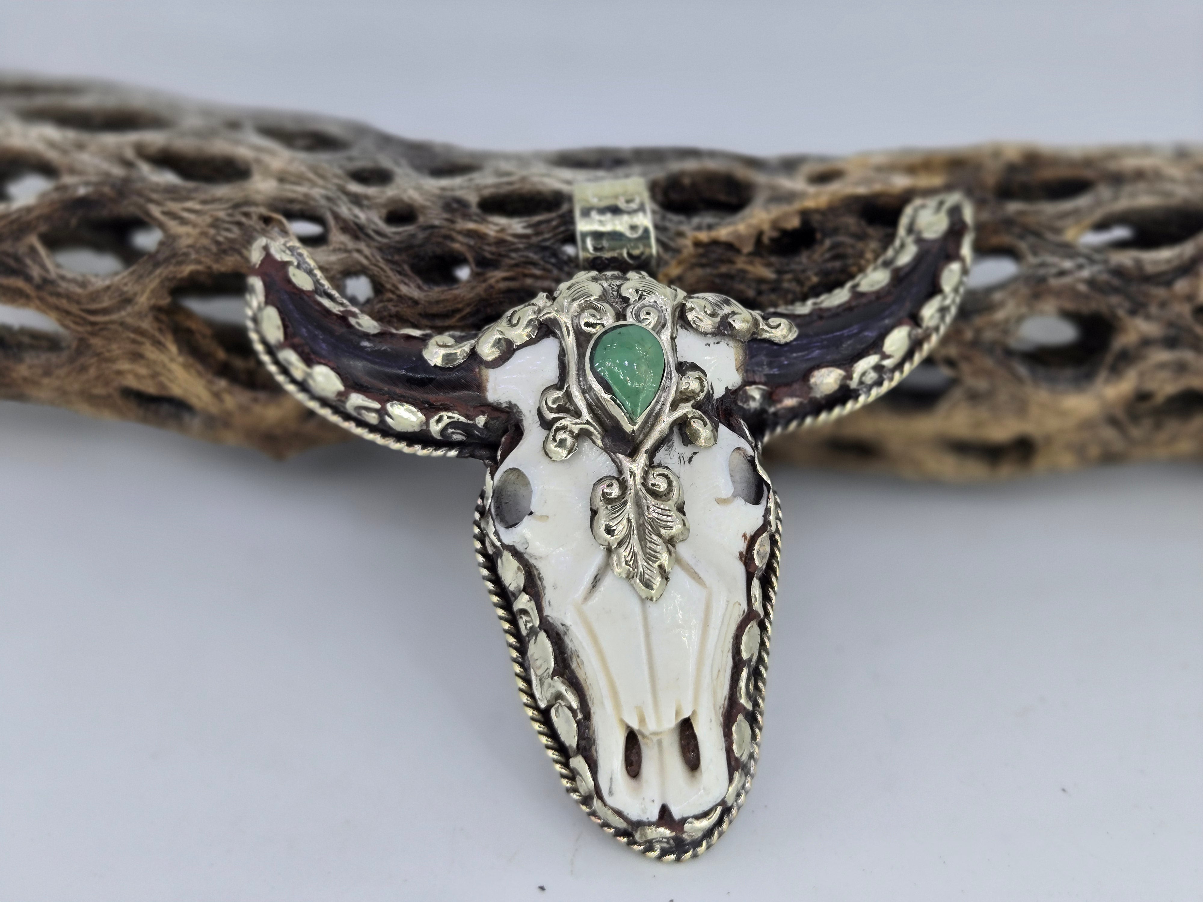 Turquoise Longhorn Cow Skull Pendant, Western turquoise jewelry
