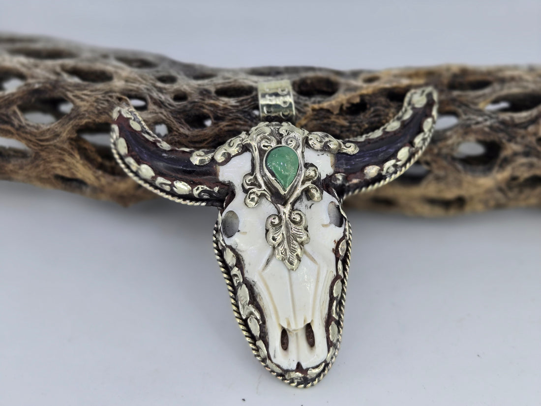 Turquoise Longhorn Cow Skull Pendant, Western turquoise jewelry