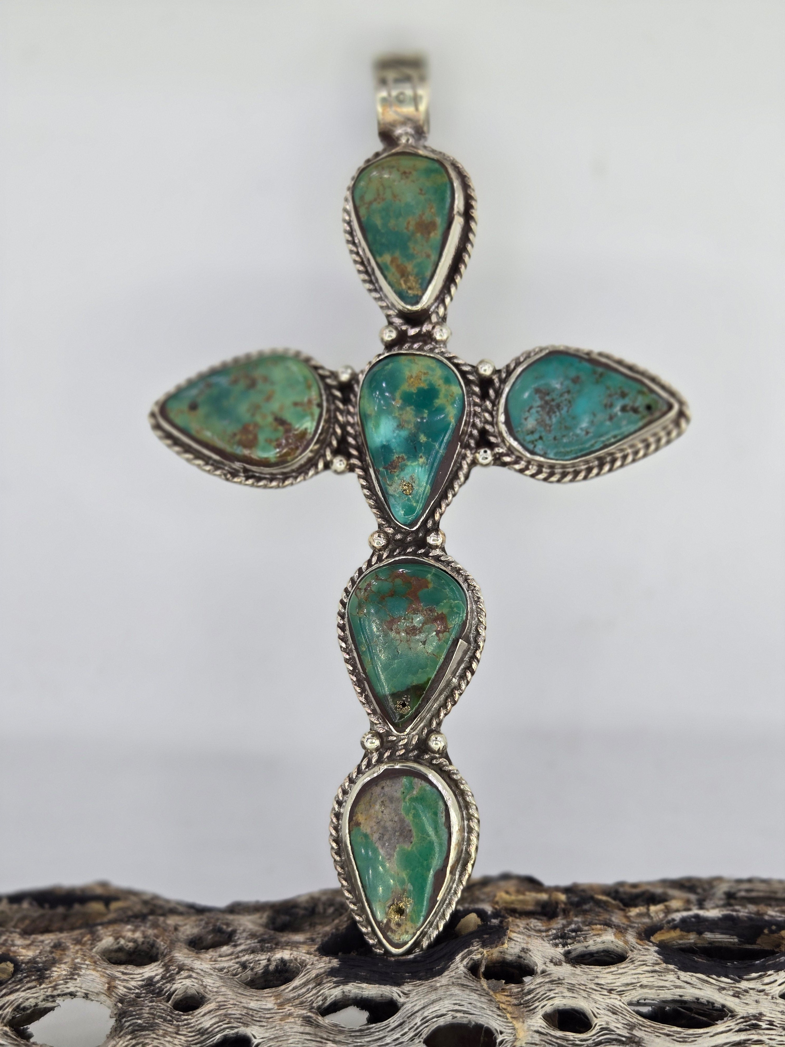 Green Turquoise Teardrop Cross Pendant, view 2