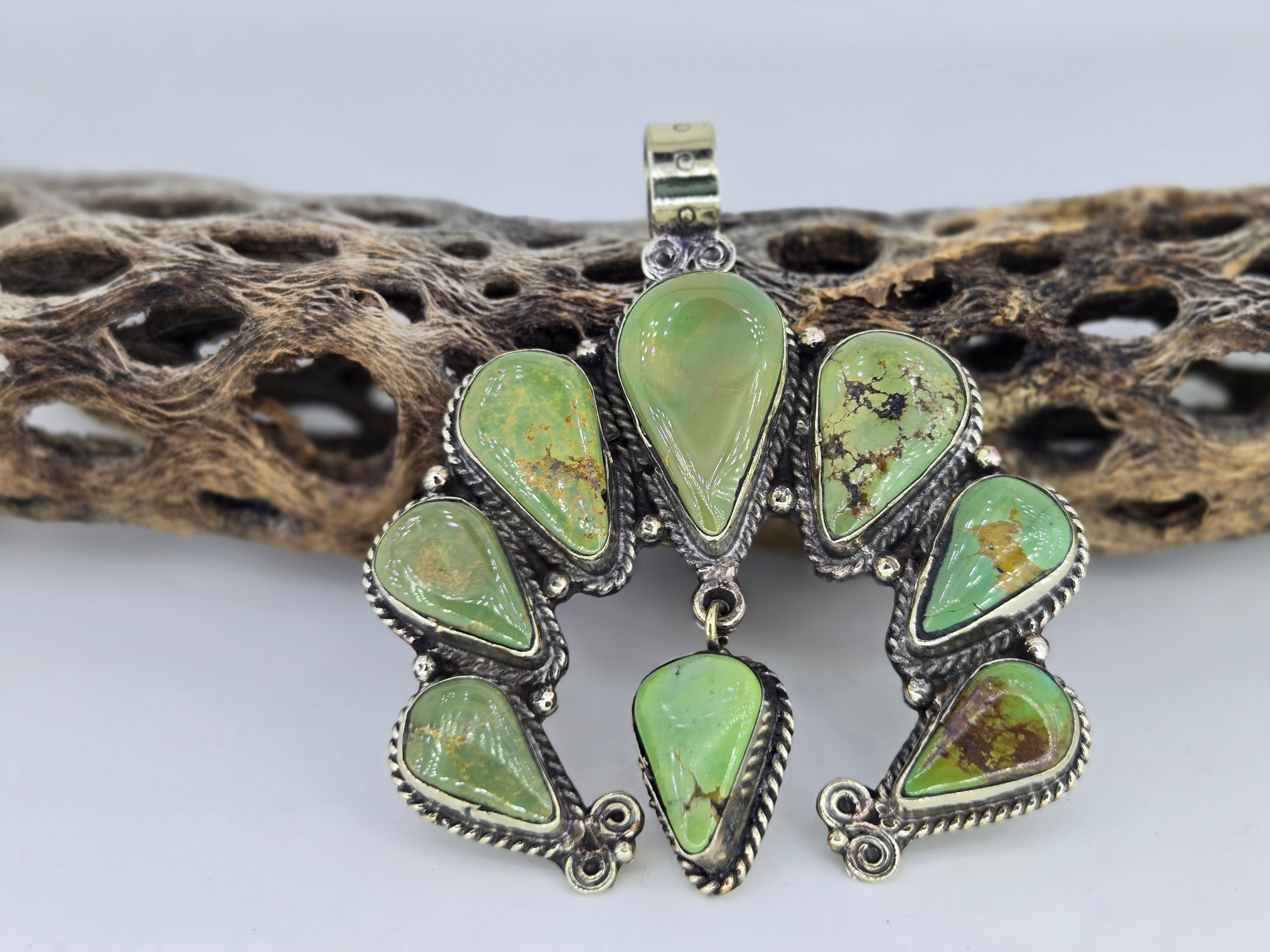 Green Turquoise Squash Blossom Naja Pendant, view 2