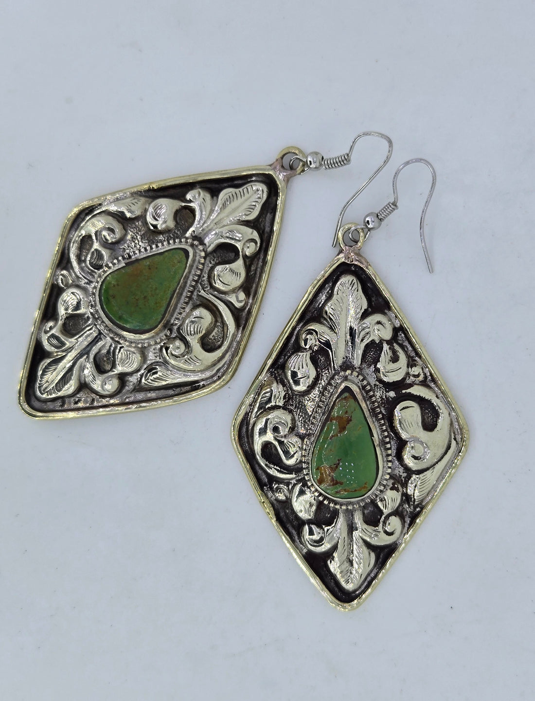 Turquoise Diamond Scroll Earrings, view 3