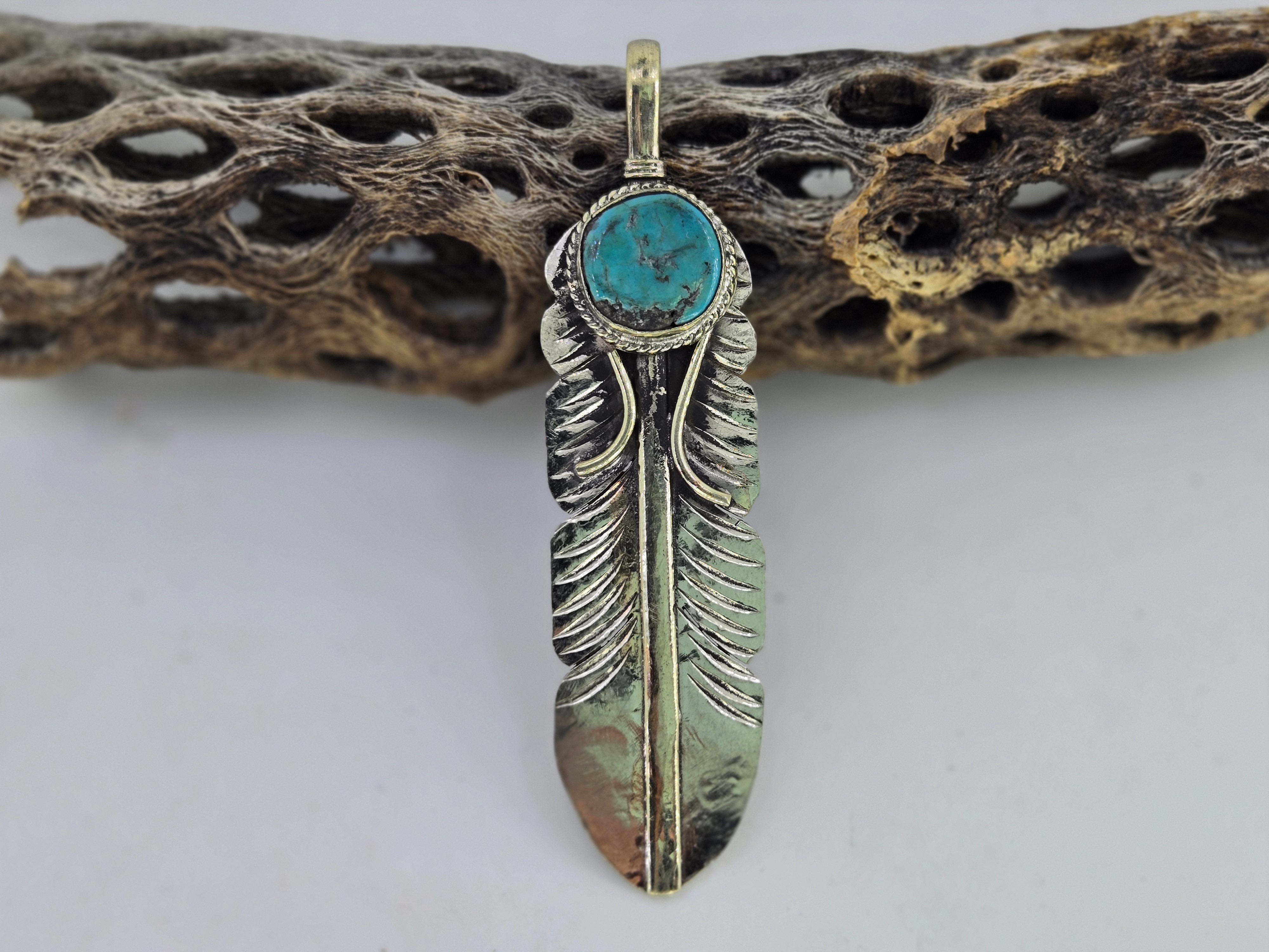 Turquoise Feather Pendant, view 3