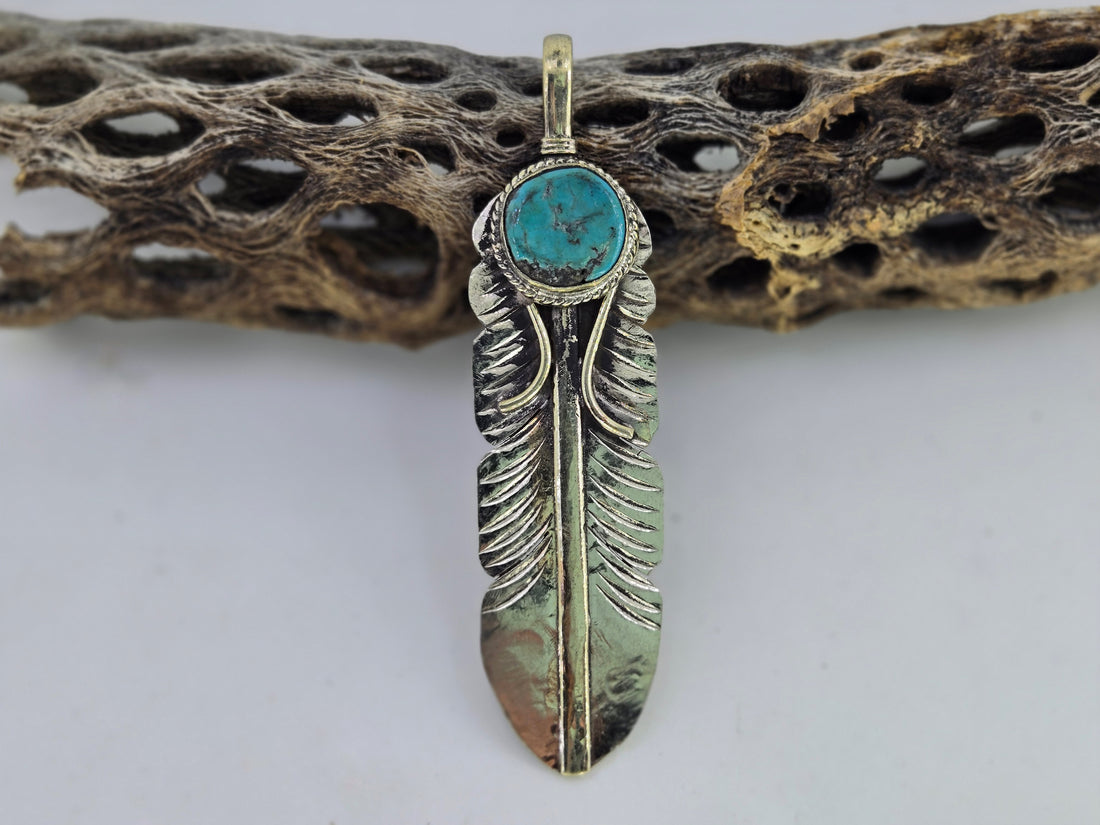 Turquoise Feather Pendant, view 3