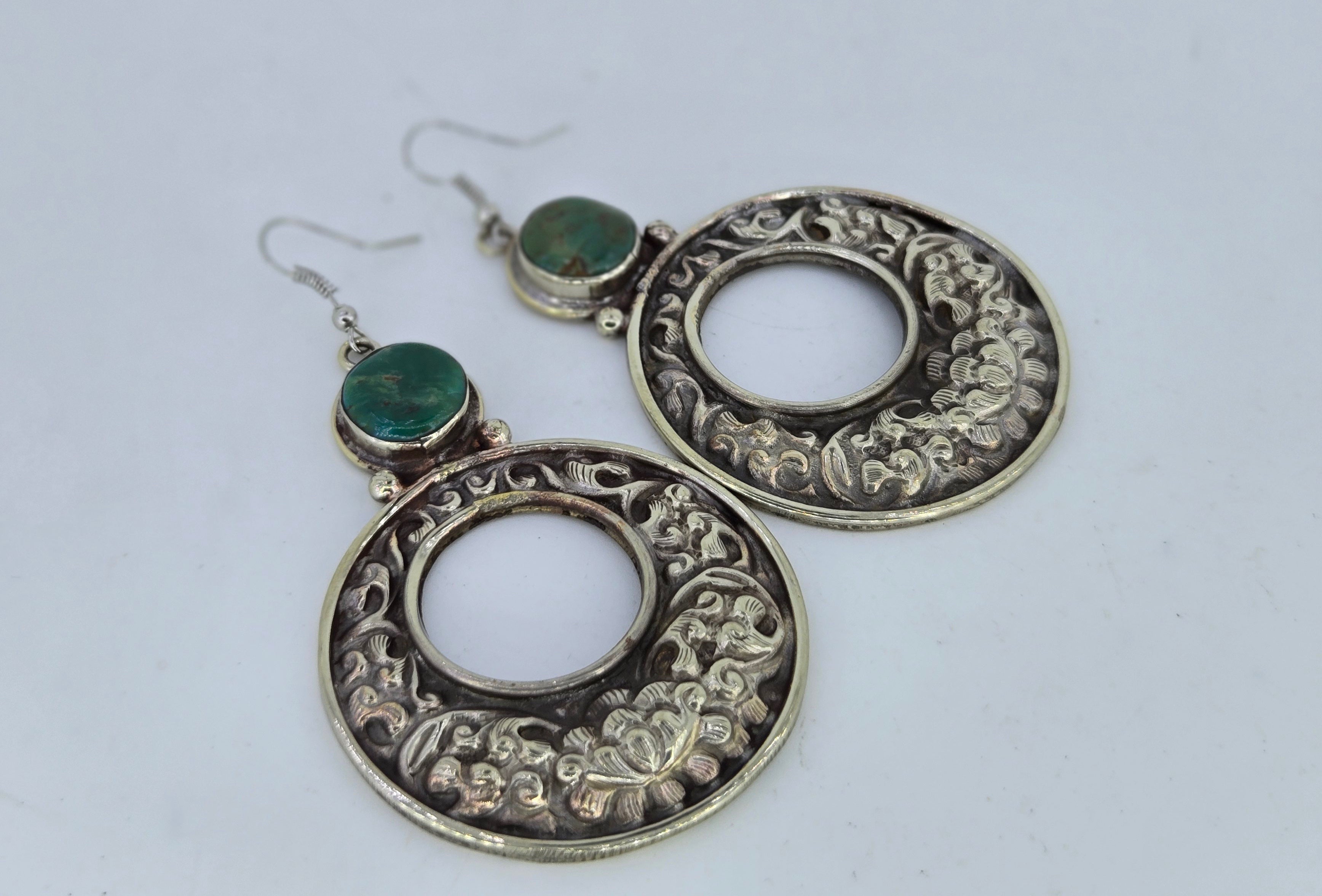 Turquoise Round Hoop Earrings, view 2