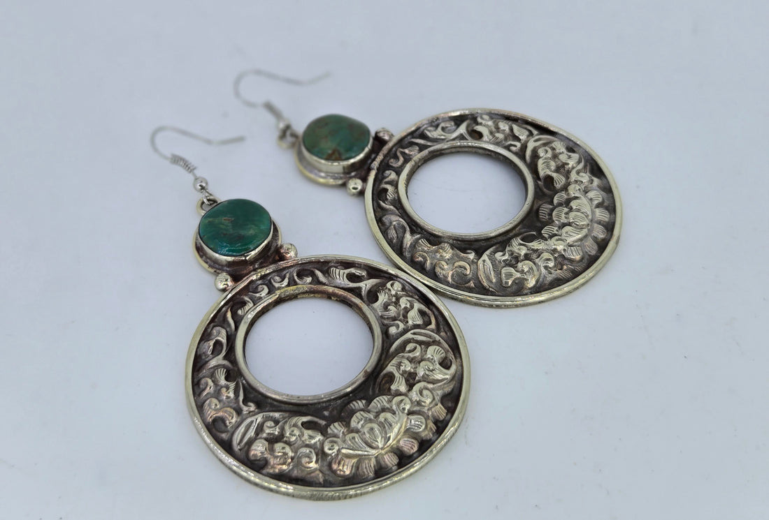 Turquoise Round Hoop Earrings, view 2