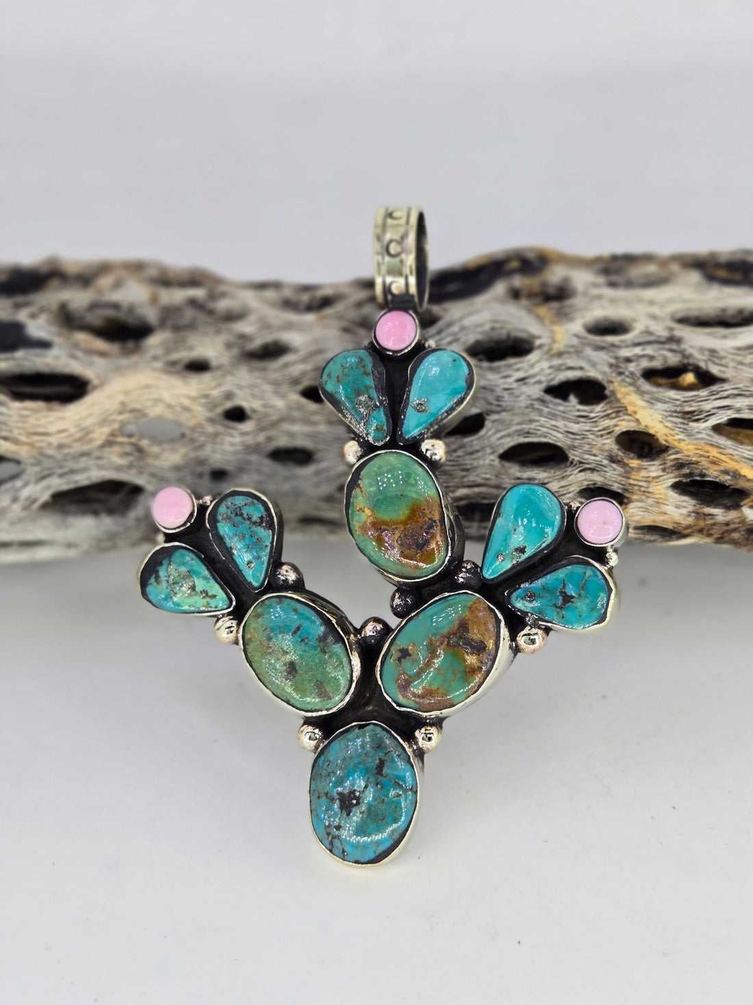 Turquoise Prickly Pear Cactus Pendant, view 2