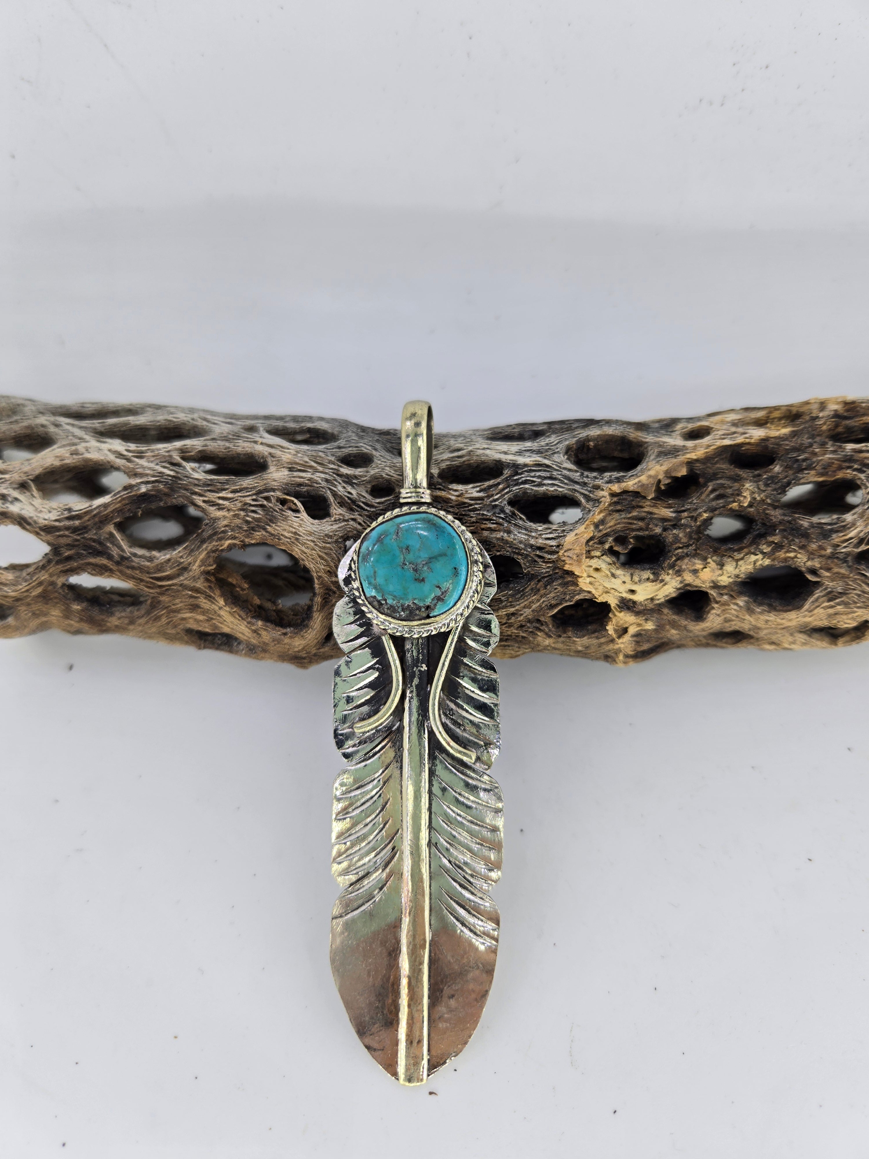 Turquoise Feather Pendant, view 4