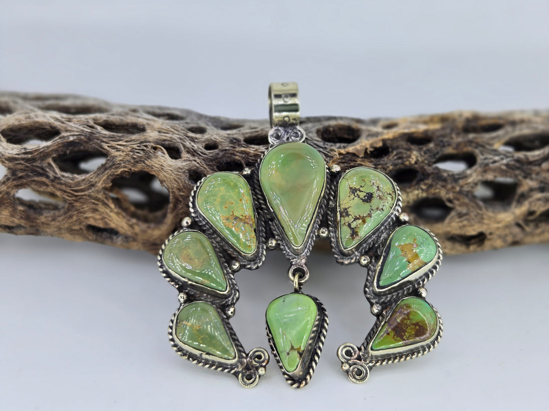 Green Turquoise Squash Blossom Naja Pendant, view 3