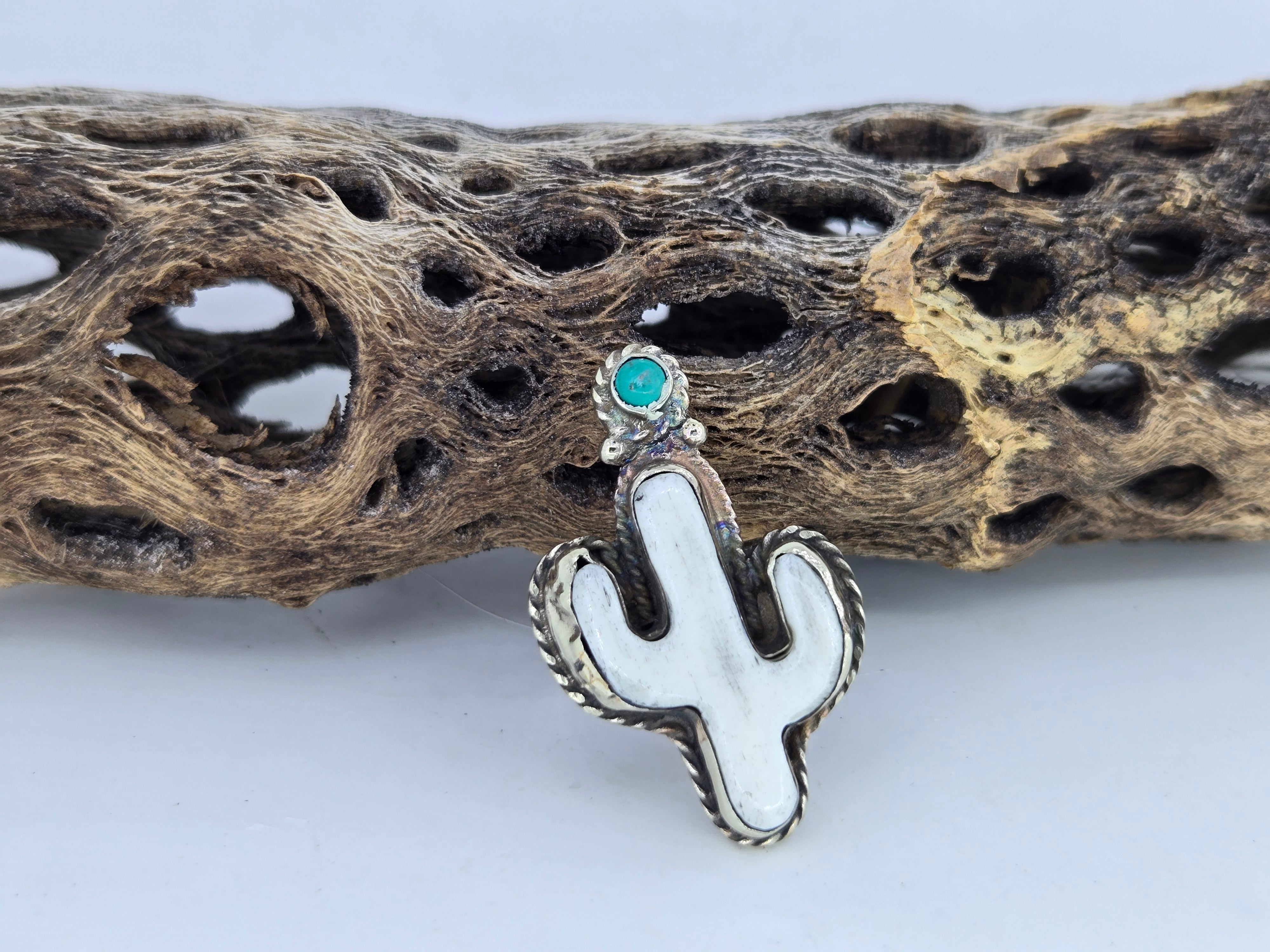 Buffalo Bone Cactus Ring with Turquoise, view 2
