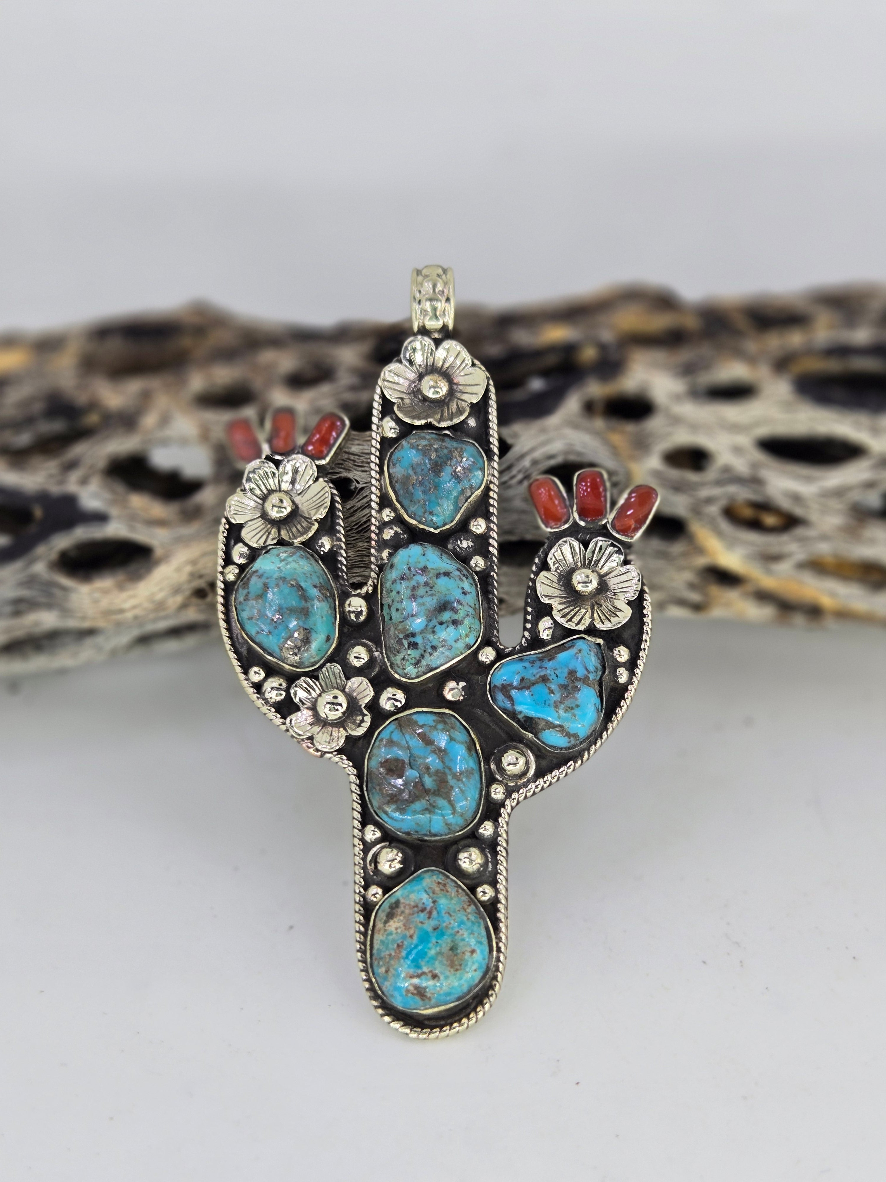 Turquoise Saguaro Cactus Pendant, view 3