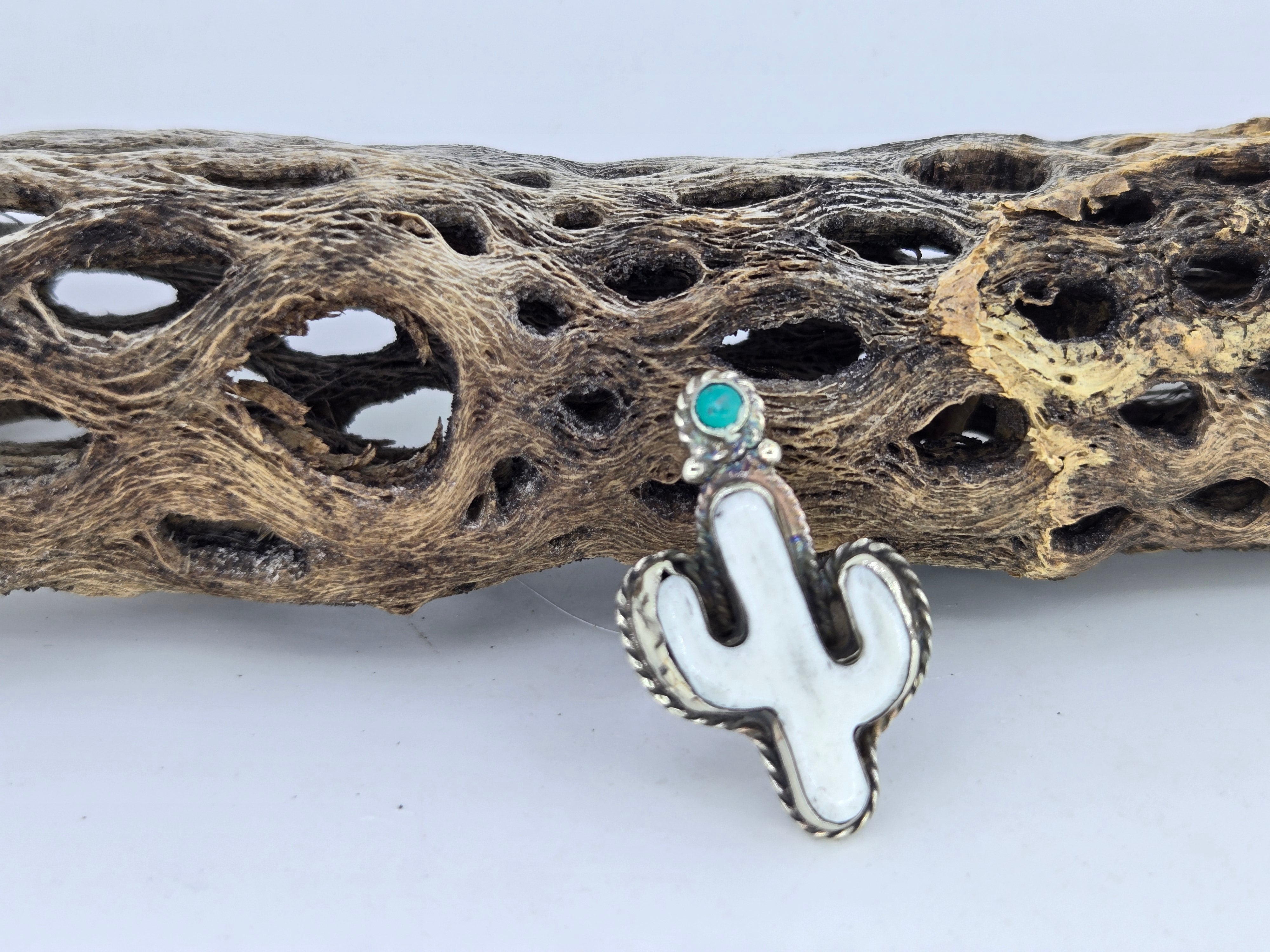 Buffalo Bone Cactus Ring with Turquoise, view 3