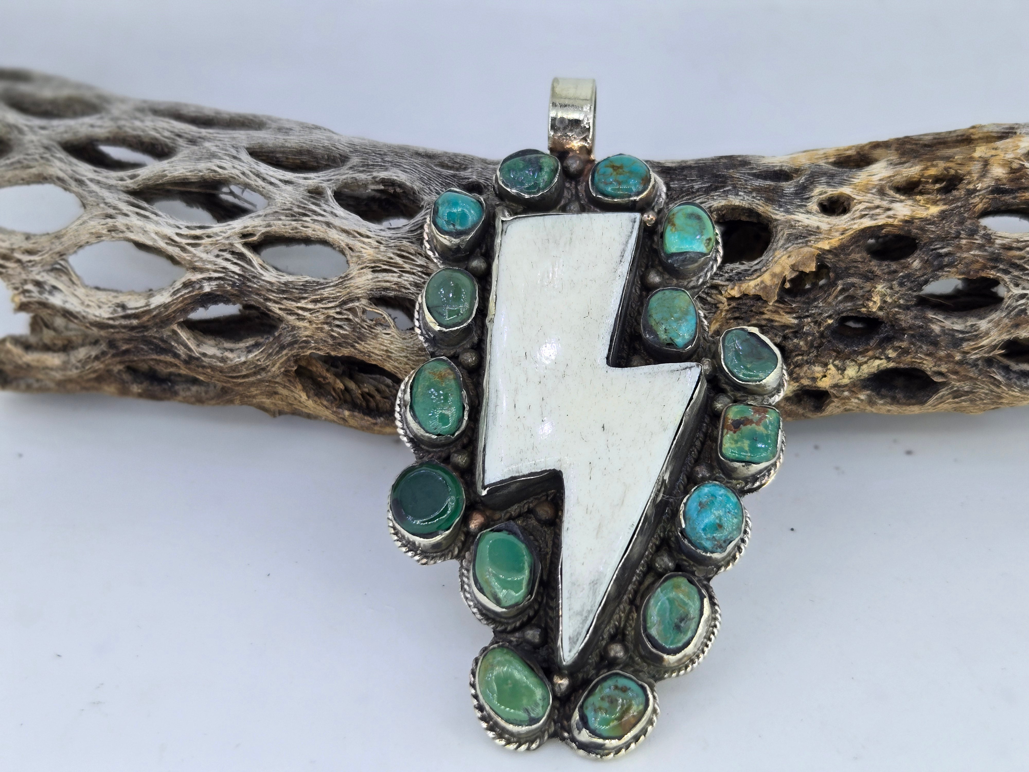 Turquoise Lightning Bolt Pendant, view 2