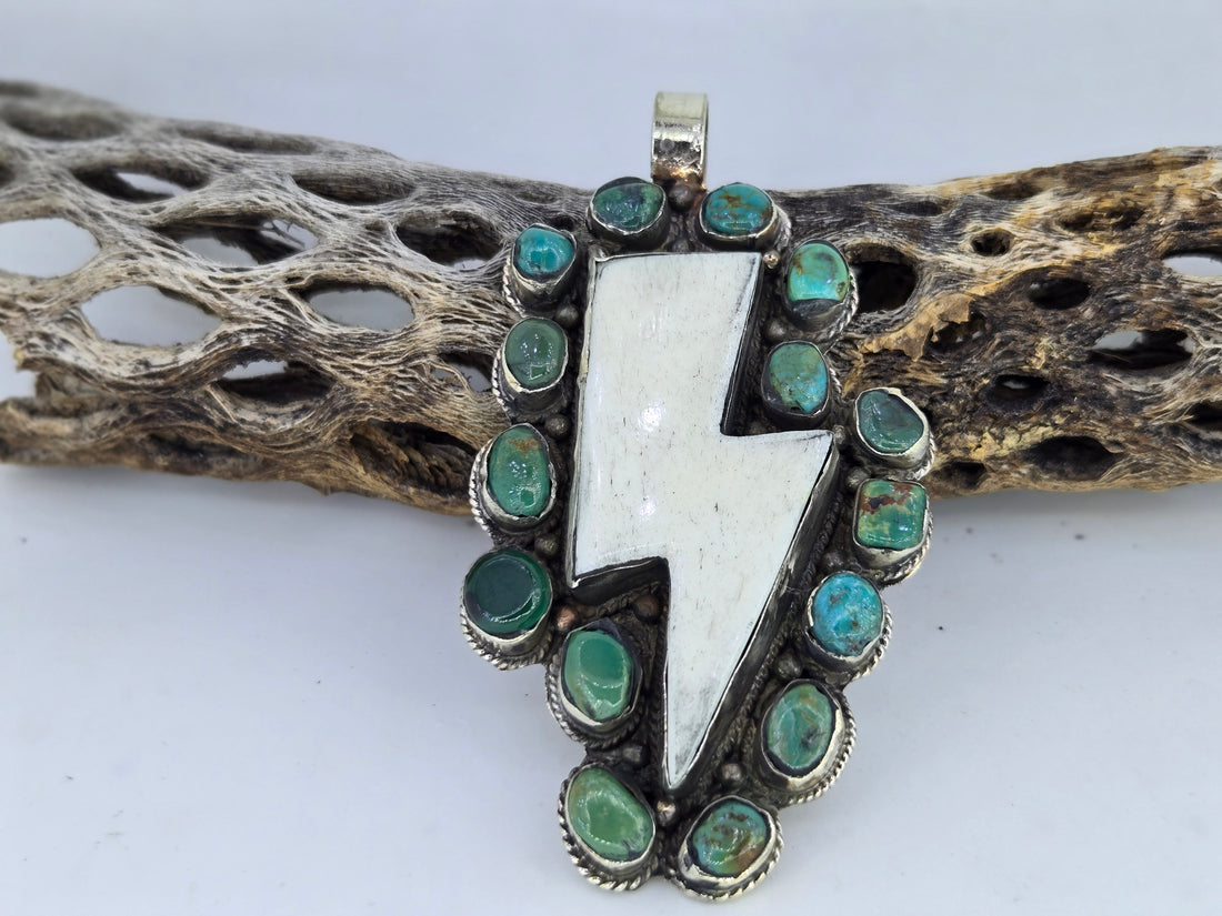 Turquoise Lightning Bolt Pendant, view 2