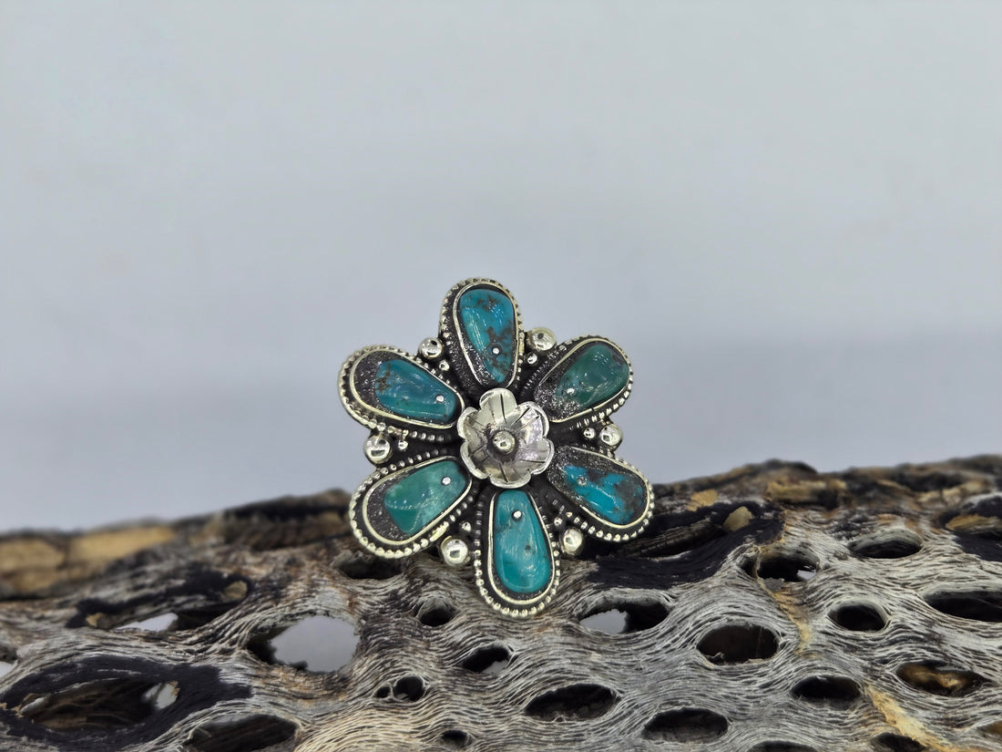 Turquoise Flower Petal Ring, view 4