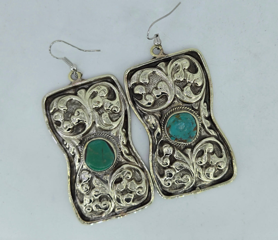 Turquoise Hourglass Scroll Earrings, view 5
