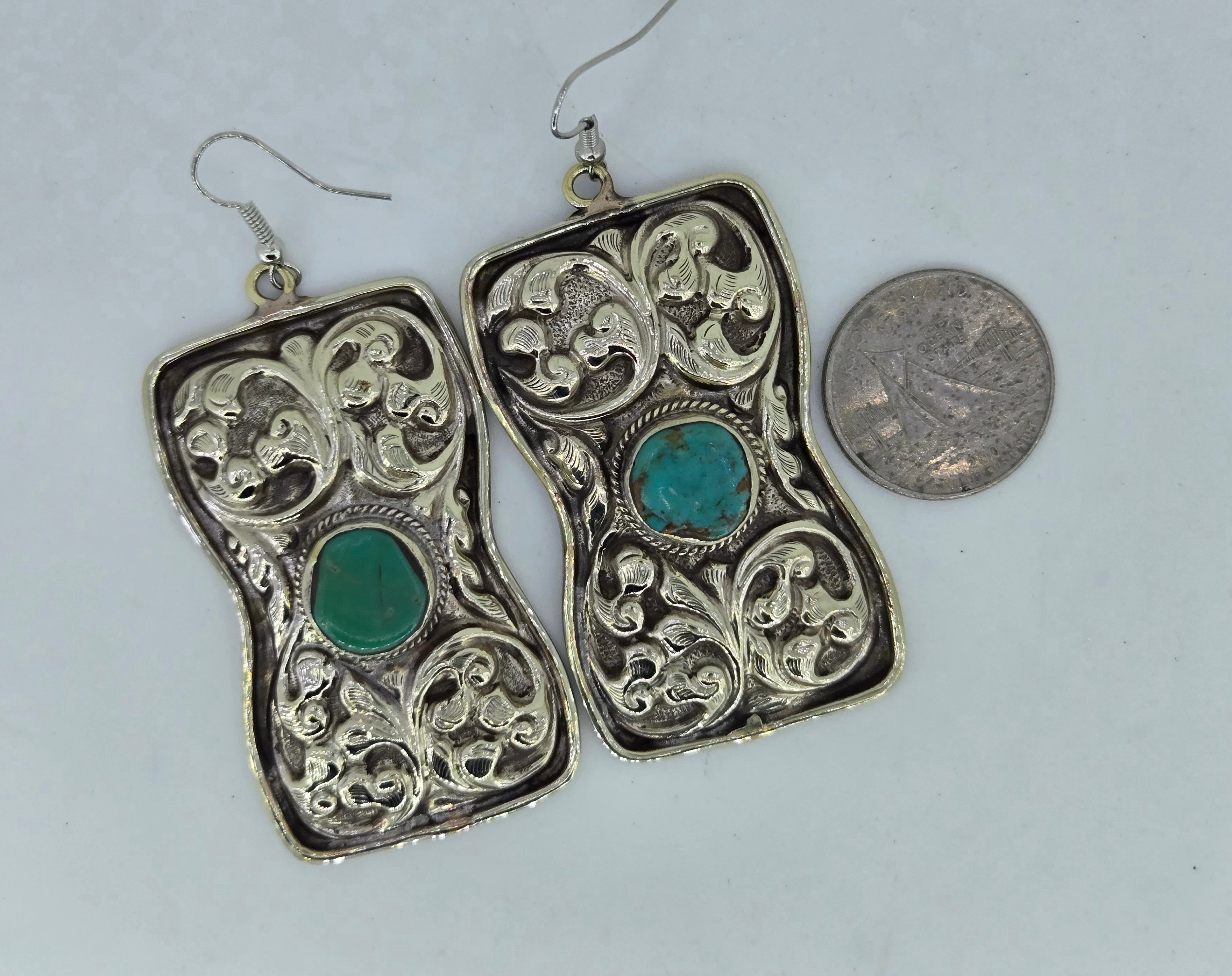 Turquoise Hourglass Scroll Earrings, view 6