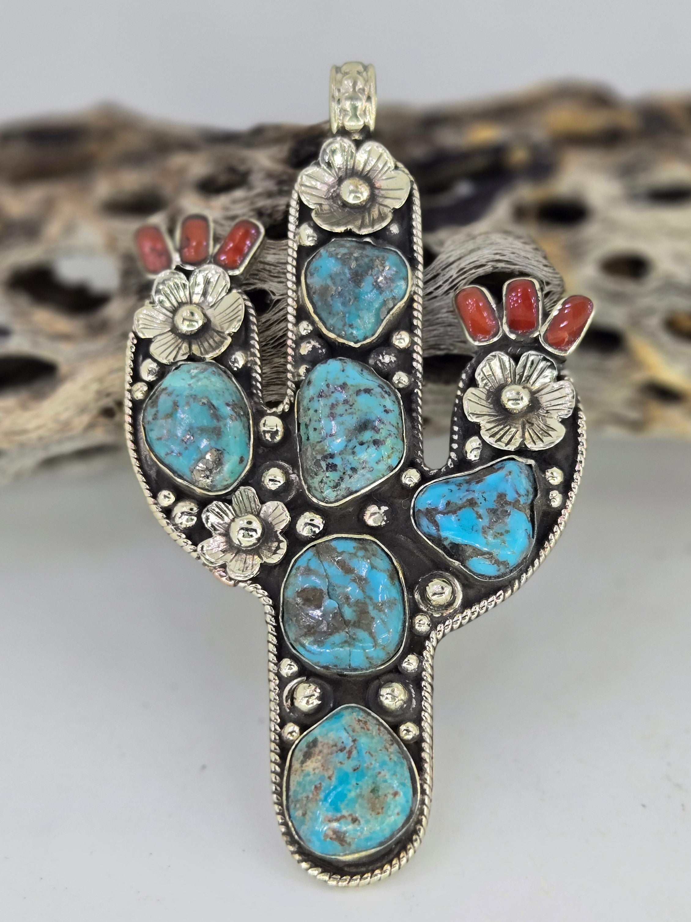 Turquoise Saguaro Cactus Pendant, view 4