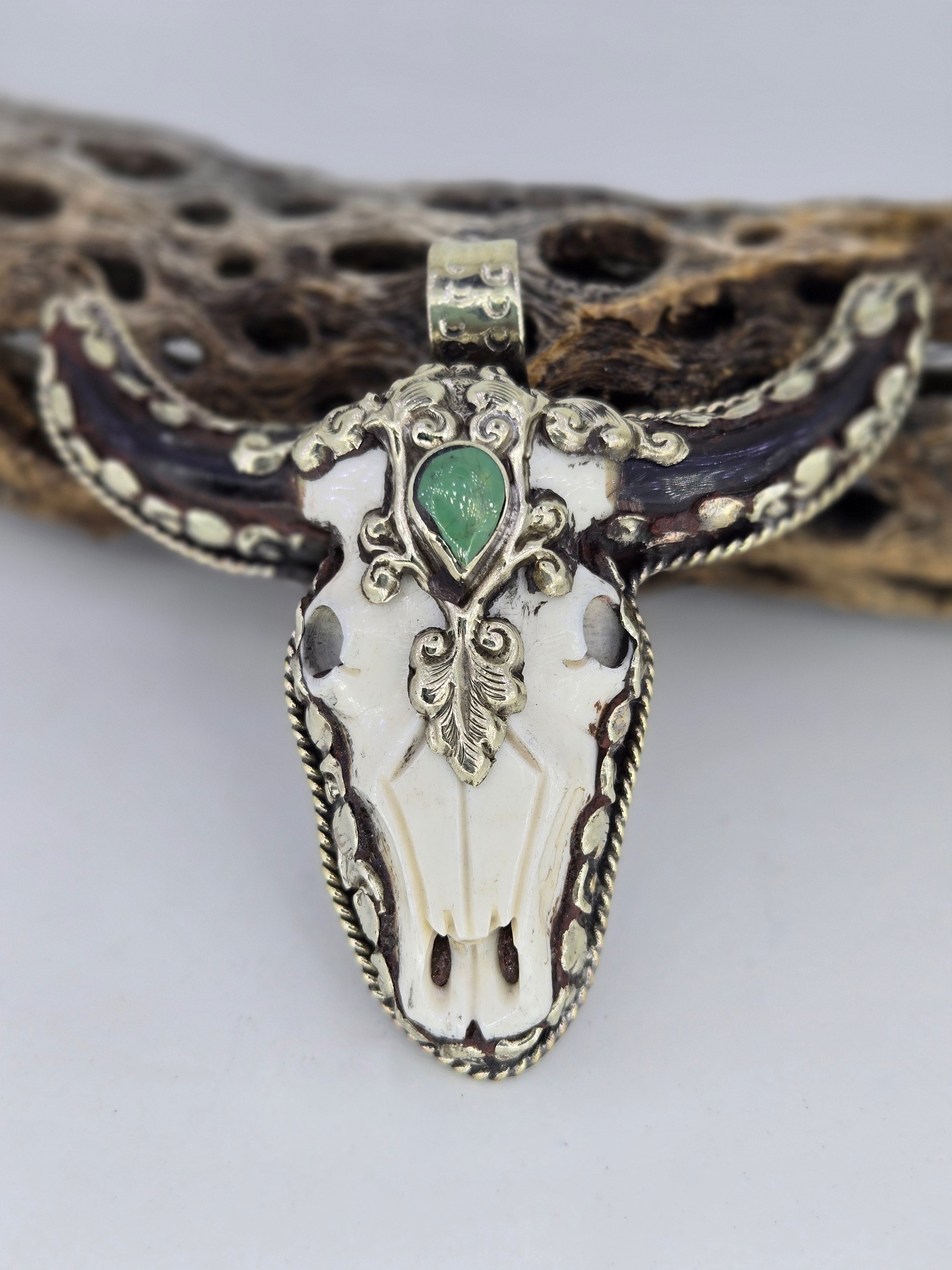 Turquoise Longhorn Cow Skull Pendant, view 4