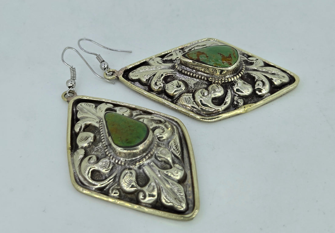 Turquoise Diamond Scroll Earrings, view 4