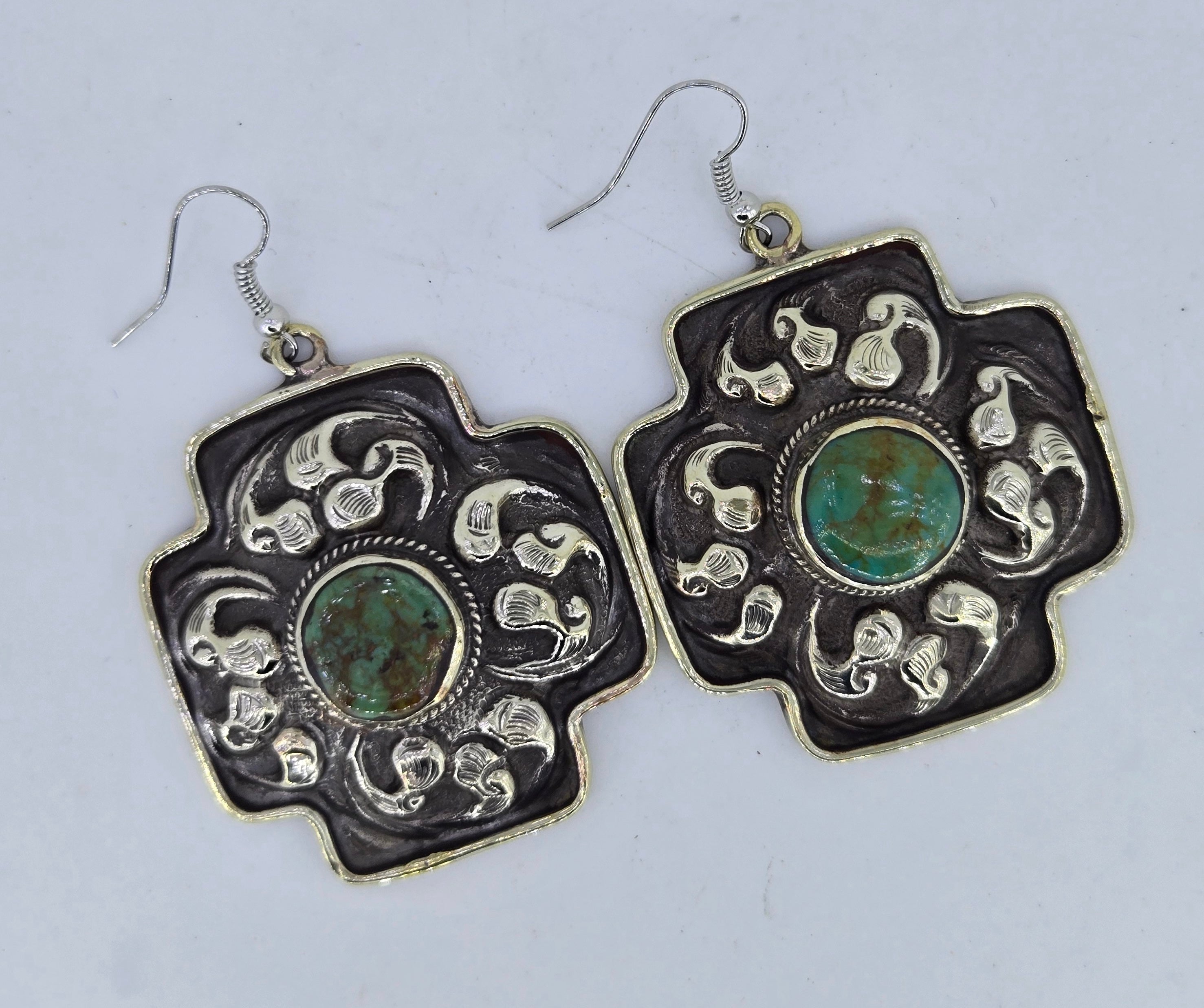 Turquoise Cross Scroll Earrings, view 5